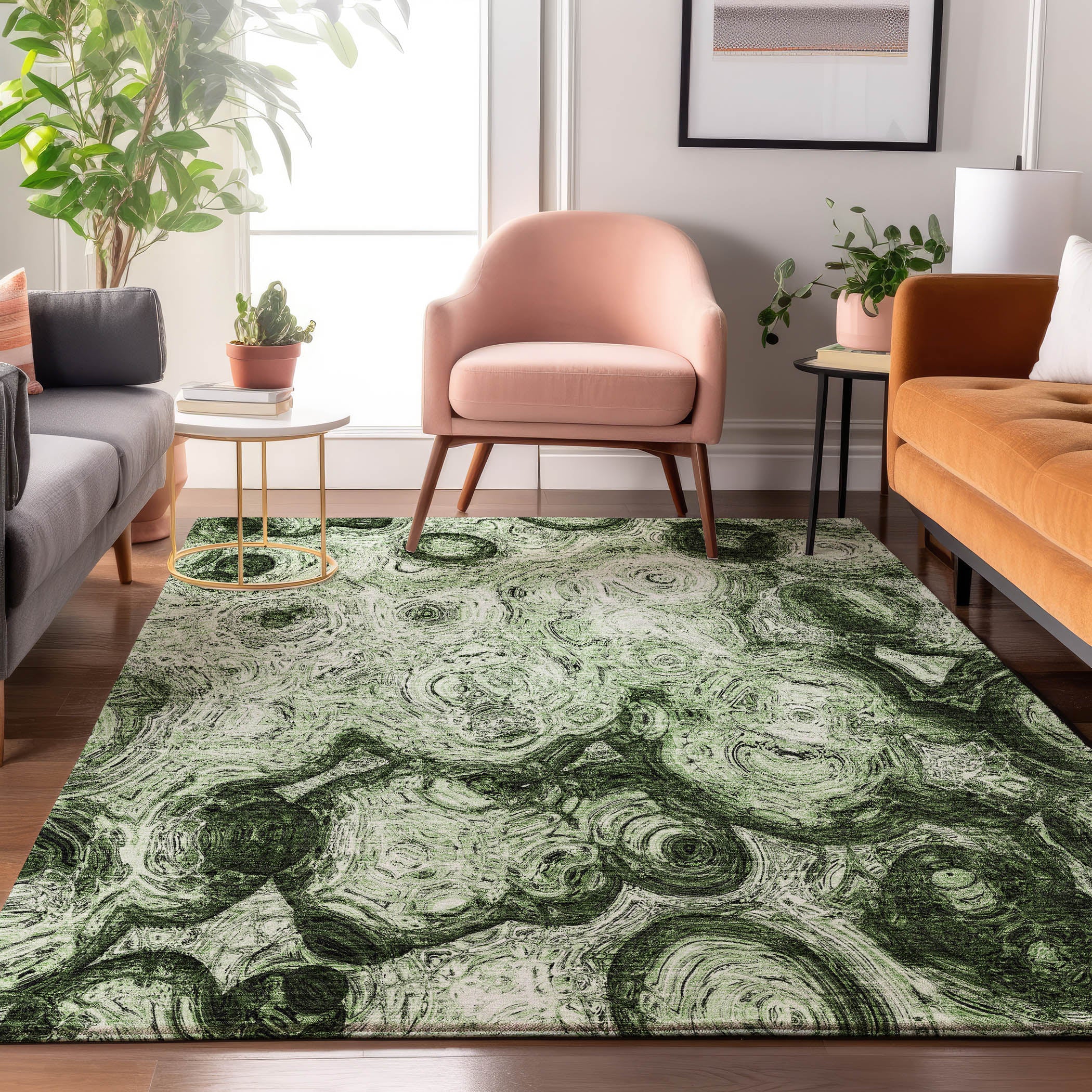 Cartagena Machine Washable Transitional Green Rug 2'6" x 3'10" #shape_Rectangle