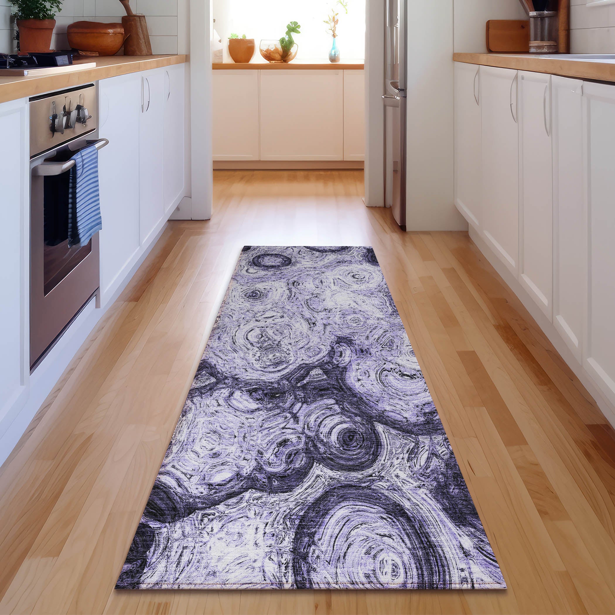 Cartagena Machine Washable Transitional Purple Rug 2'3" x 7'6" #shape_Runner