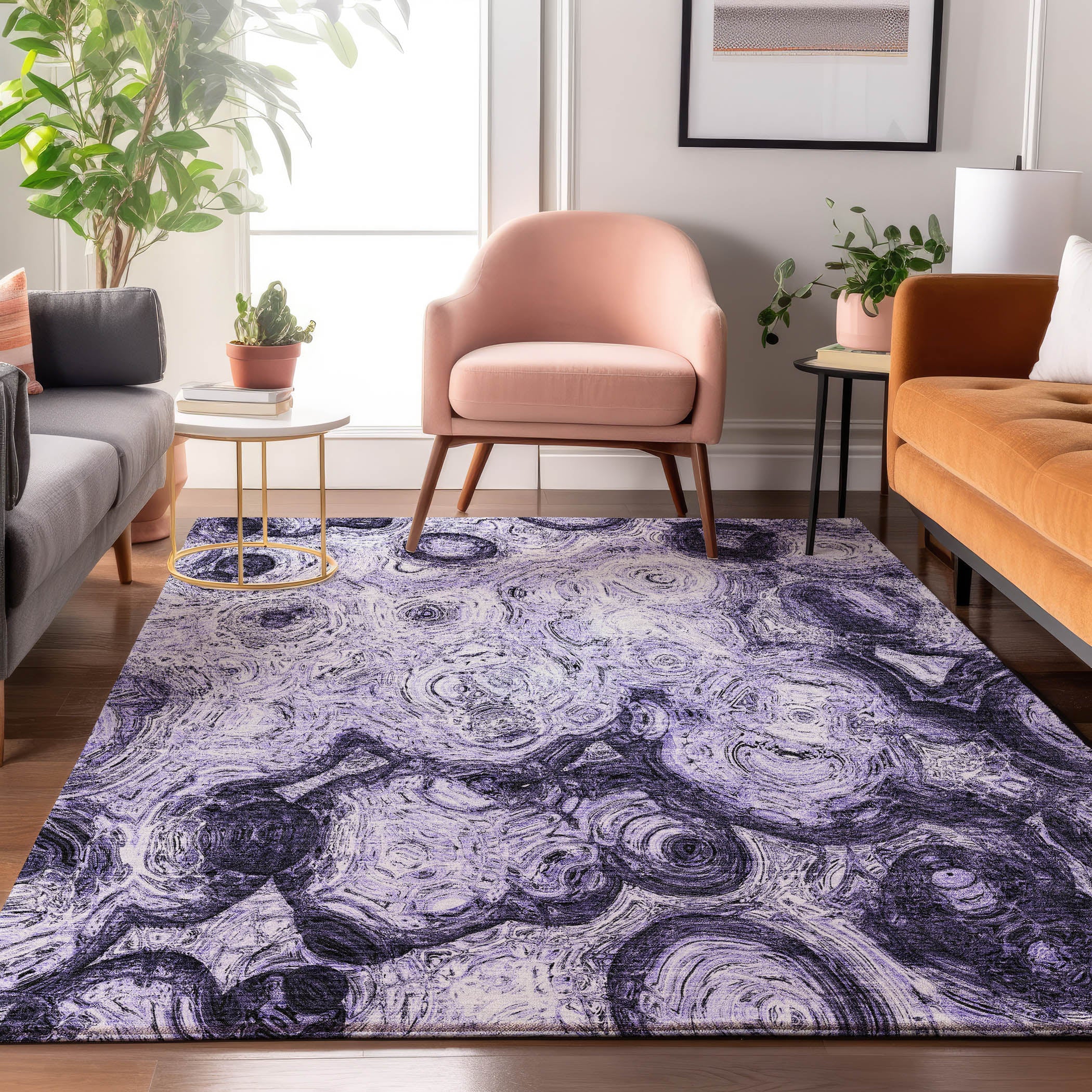 Cartagena Machine Washable Transitional Purple Rug 2'6" x 3'10" #shape_Rectangle