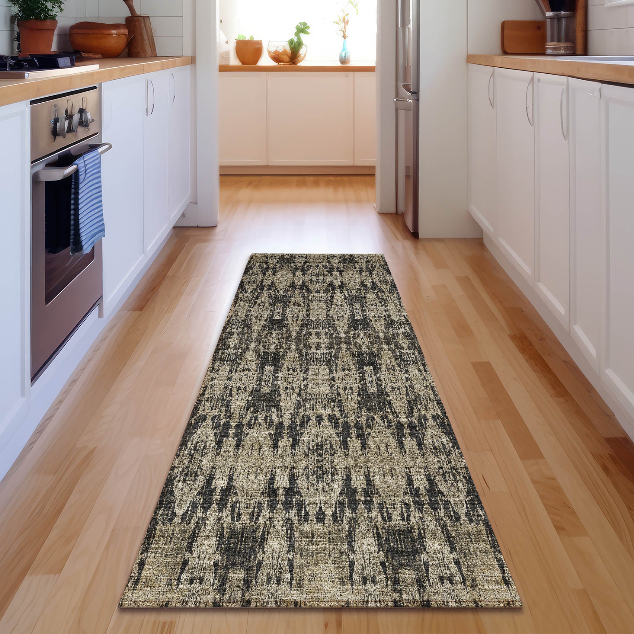 Lima Machine Washable Transitional Black Rug 2'3" x 7'6" #shape_Runner