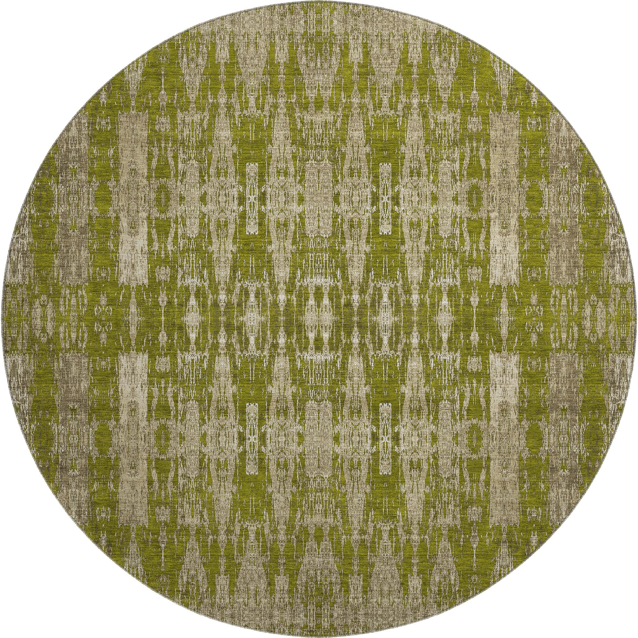 Lima Machine Washable Transitional Olive Green Rug 8' x 8' #shape_Round