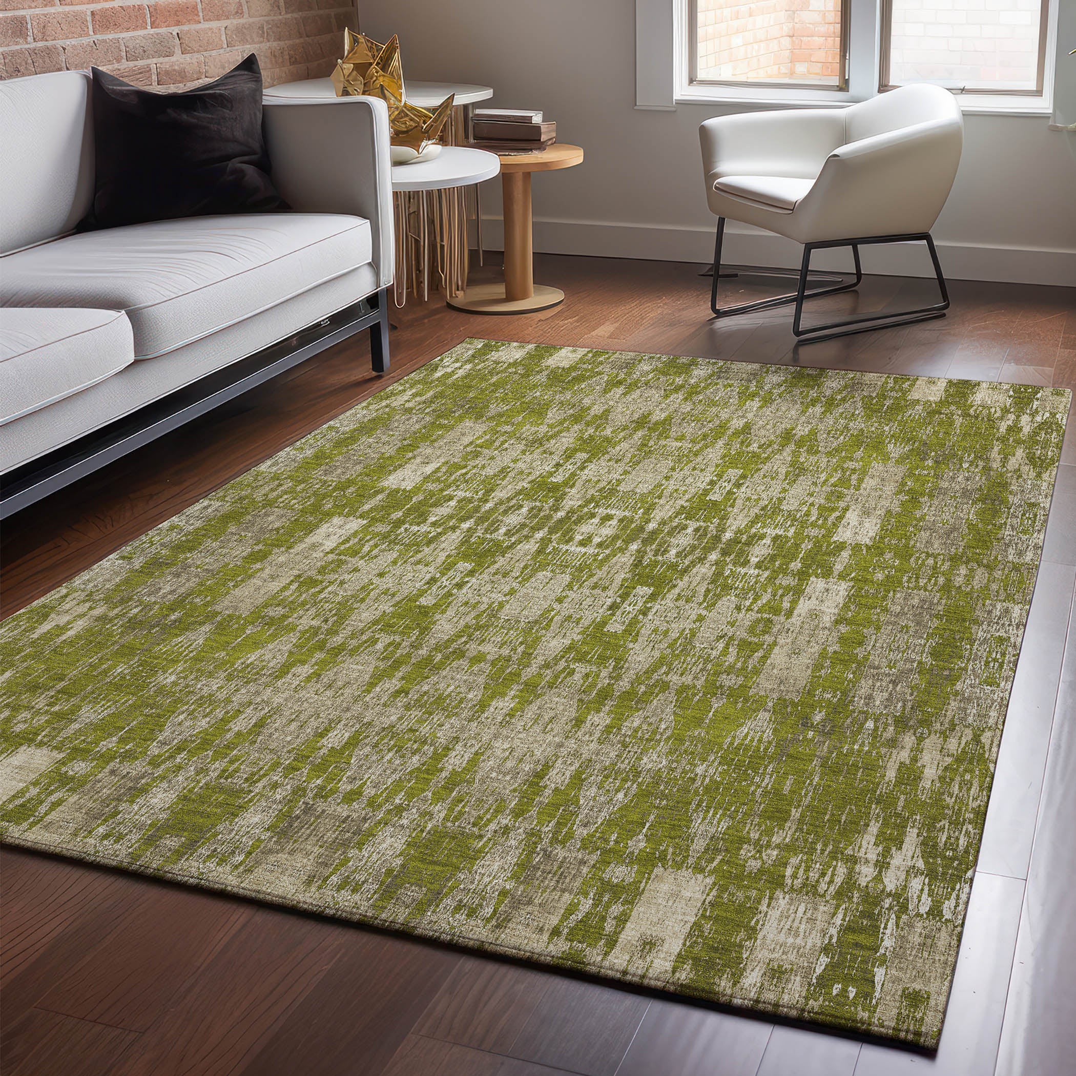 Lima Machine Washable Transitional Olive Green Rug 2'6" x 3'10" #shape_Rectangle