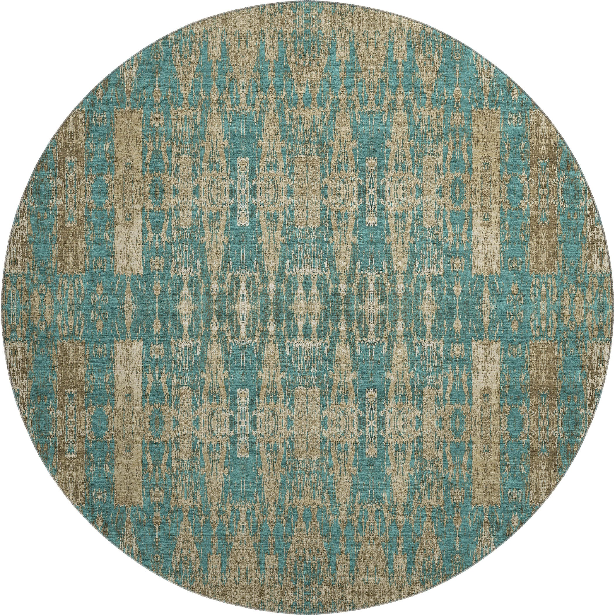 Lima Machine Washable Transitional Teal Rug 8' x 8' #shape_Round