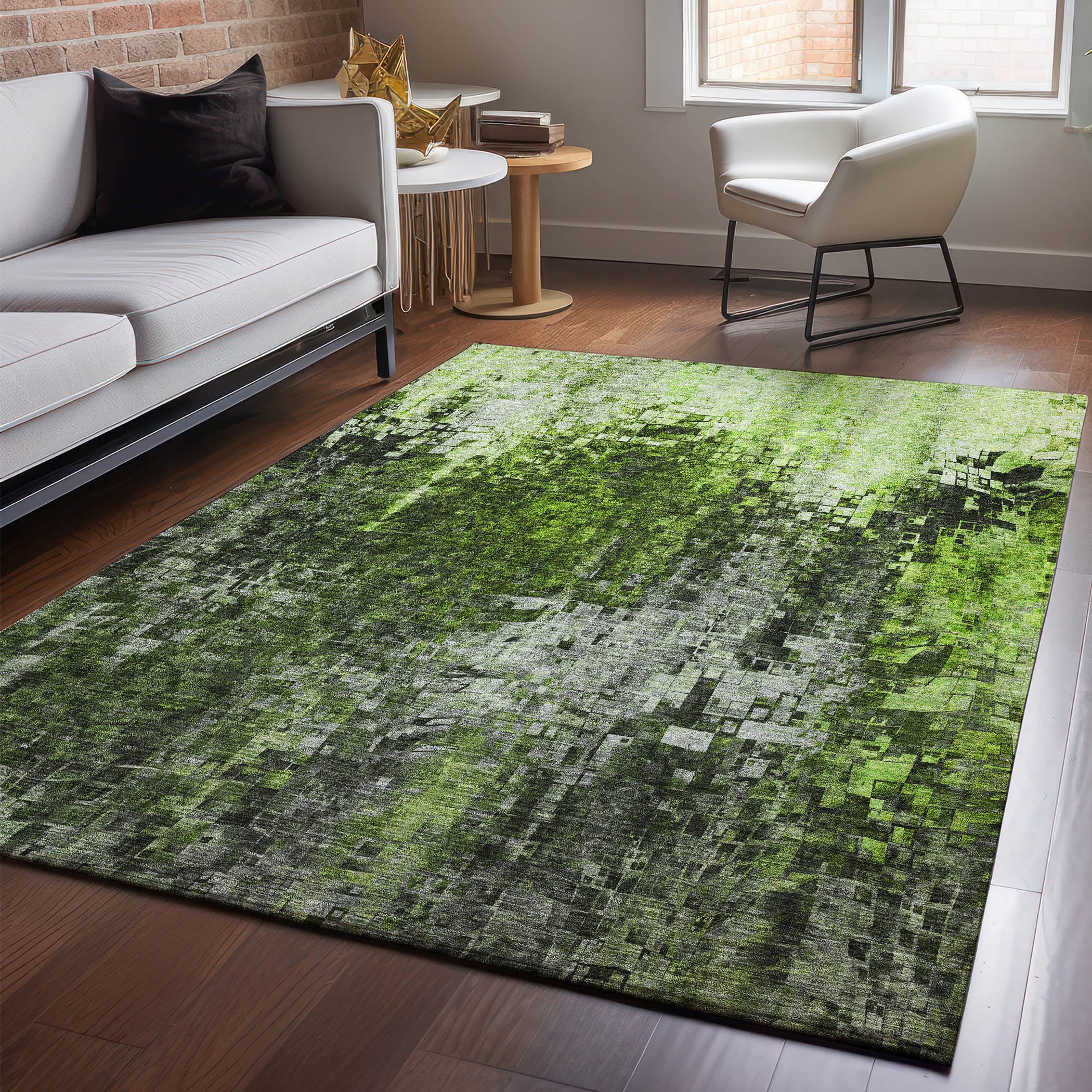 Dublin Machine Washable Transitional Green Rug 2'6" x 3'10" #shape_Rectangle