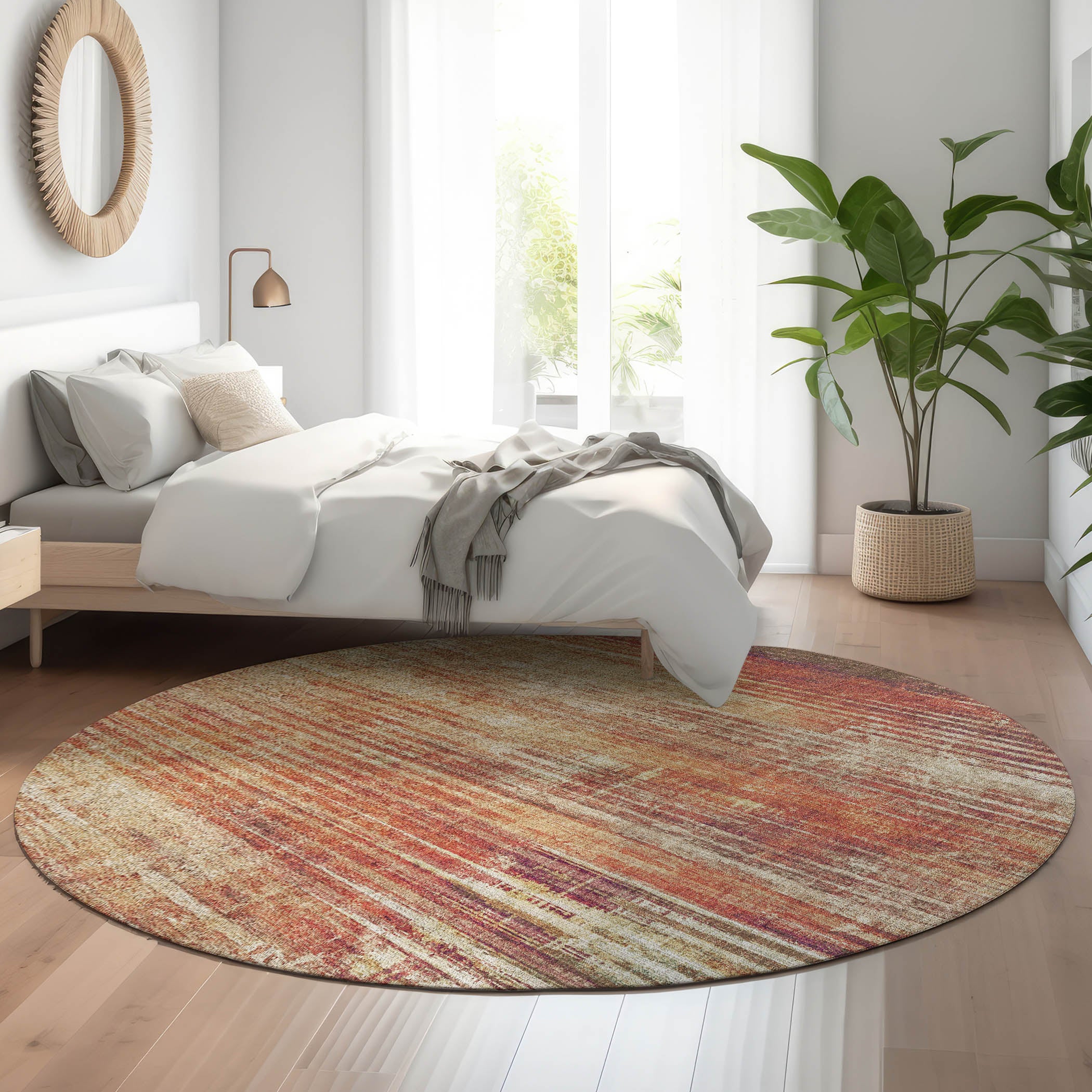 Bogota Machine Washable Transitional Paprika Orange Rug 8' x 8' #shape_Round