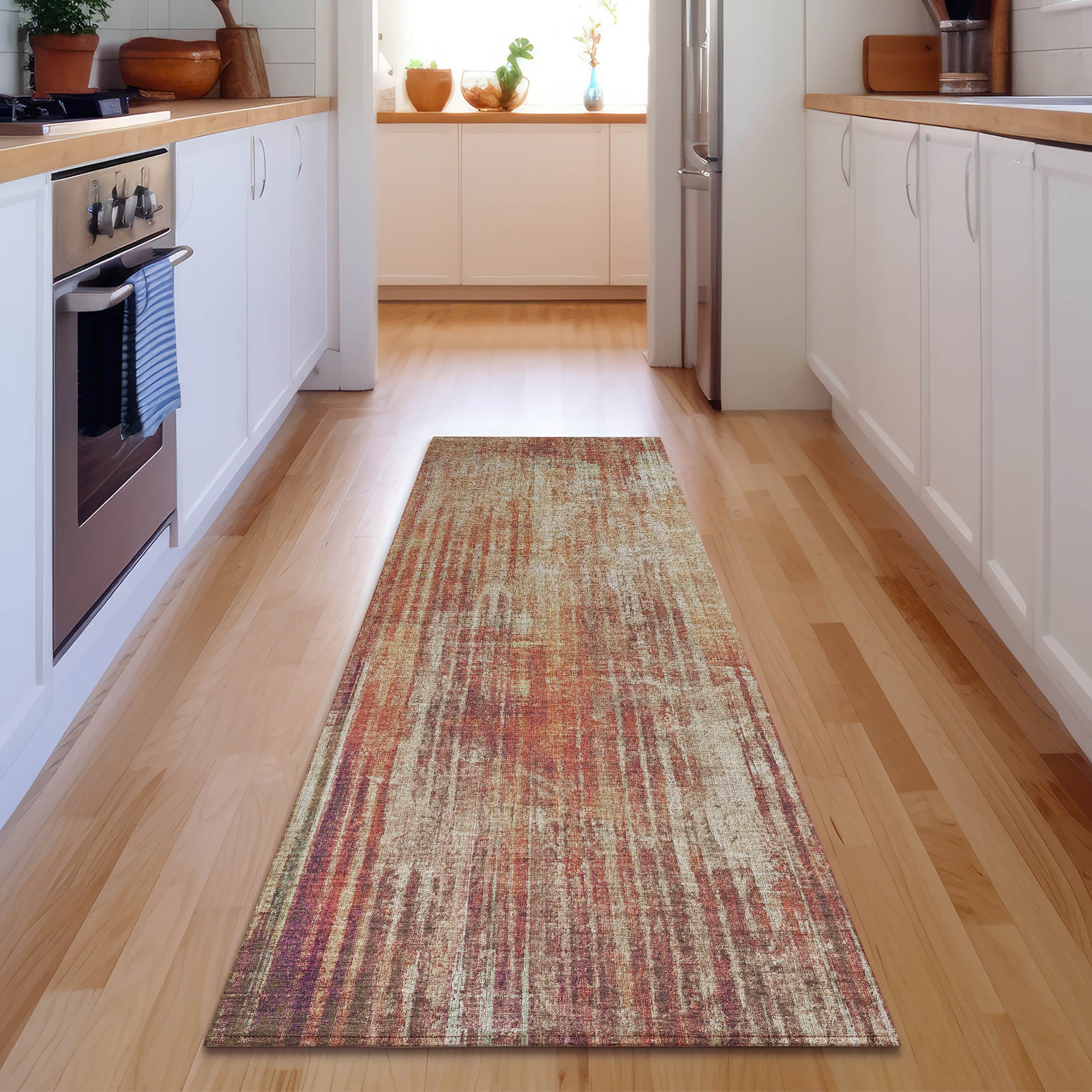 Bogota Machine Washable Transitional Paprika Orange Rug 2'3" x 7'6" #shape_Runner