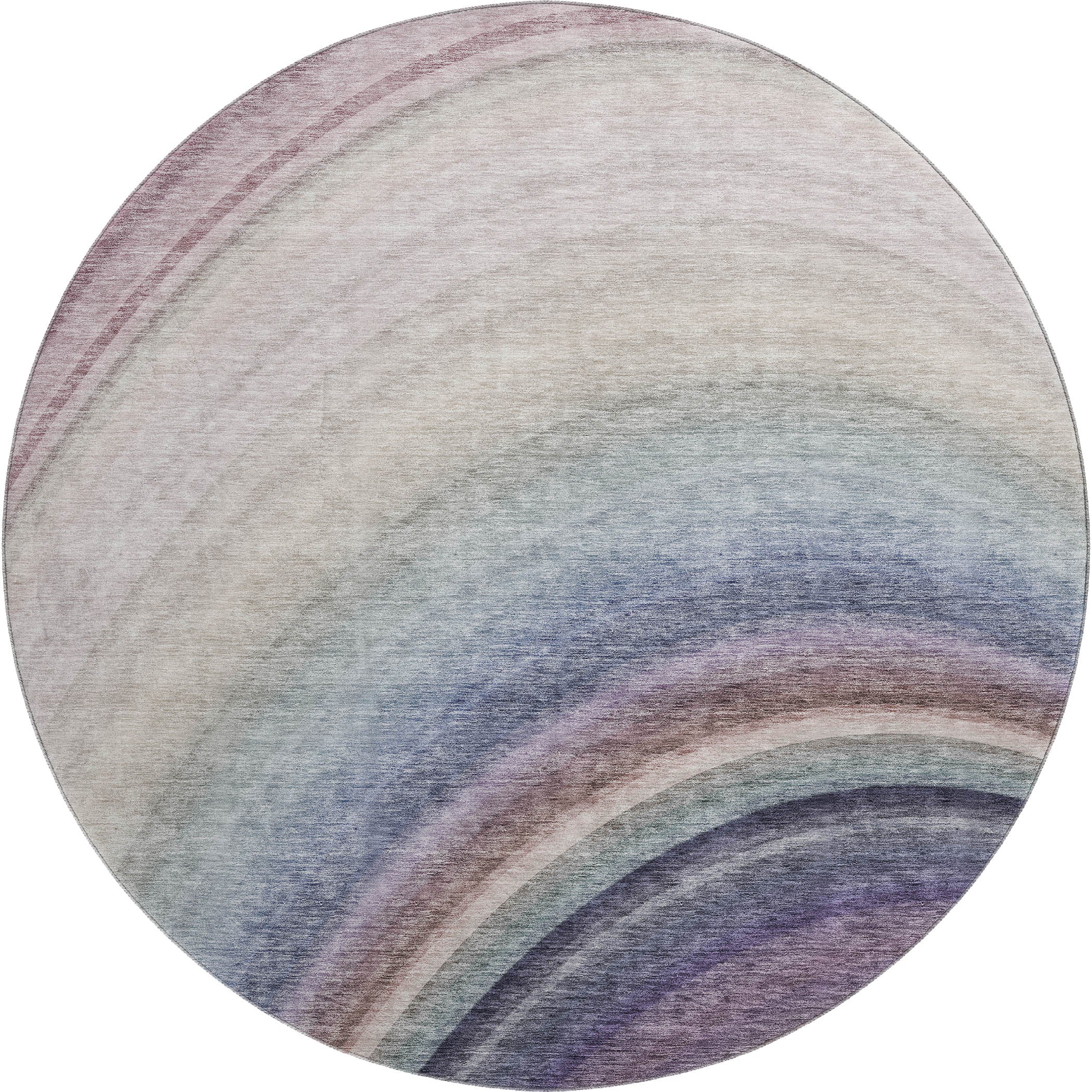 Mdina Machine Washable Transitional Beige Brown Rug 8' x 8' #shape_Round