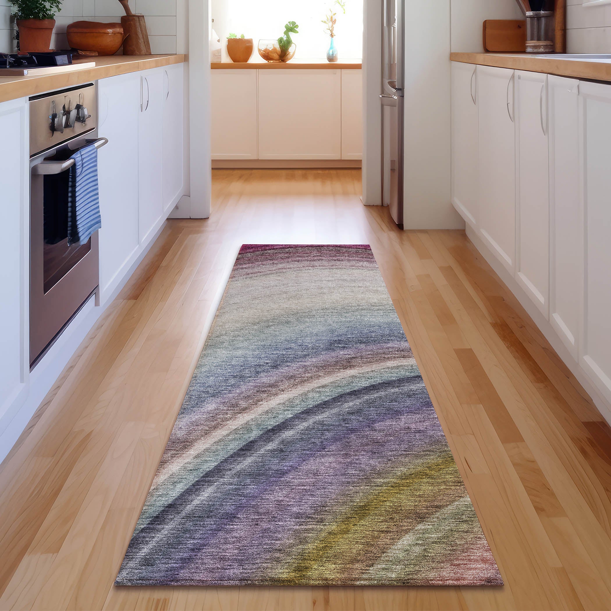 Mdina Machine Washable Transitional Beige Brown Rug 2'3" x 7'6" #shape_Runner