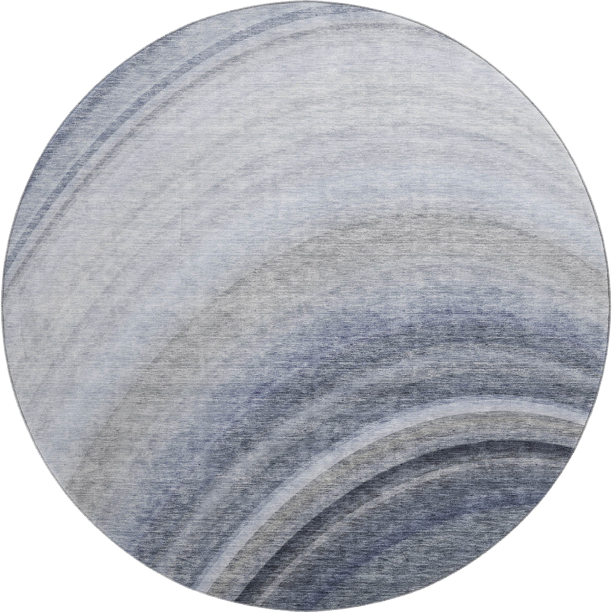 Mdina Machine Washable Transitional Blue Rug 8' x 8' #shape_Round