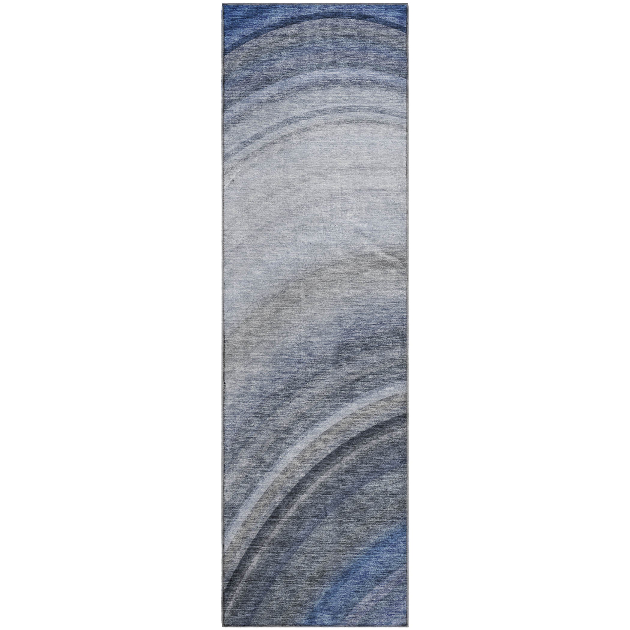 Mdina Machine Washable Transitional Blue Rug 2'3" x 7'6" #shape_Runner