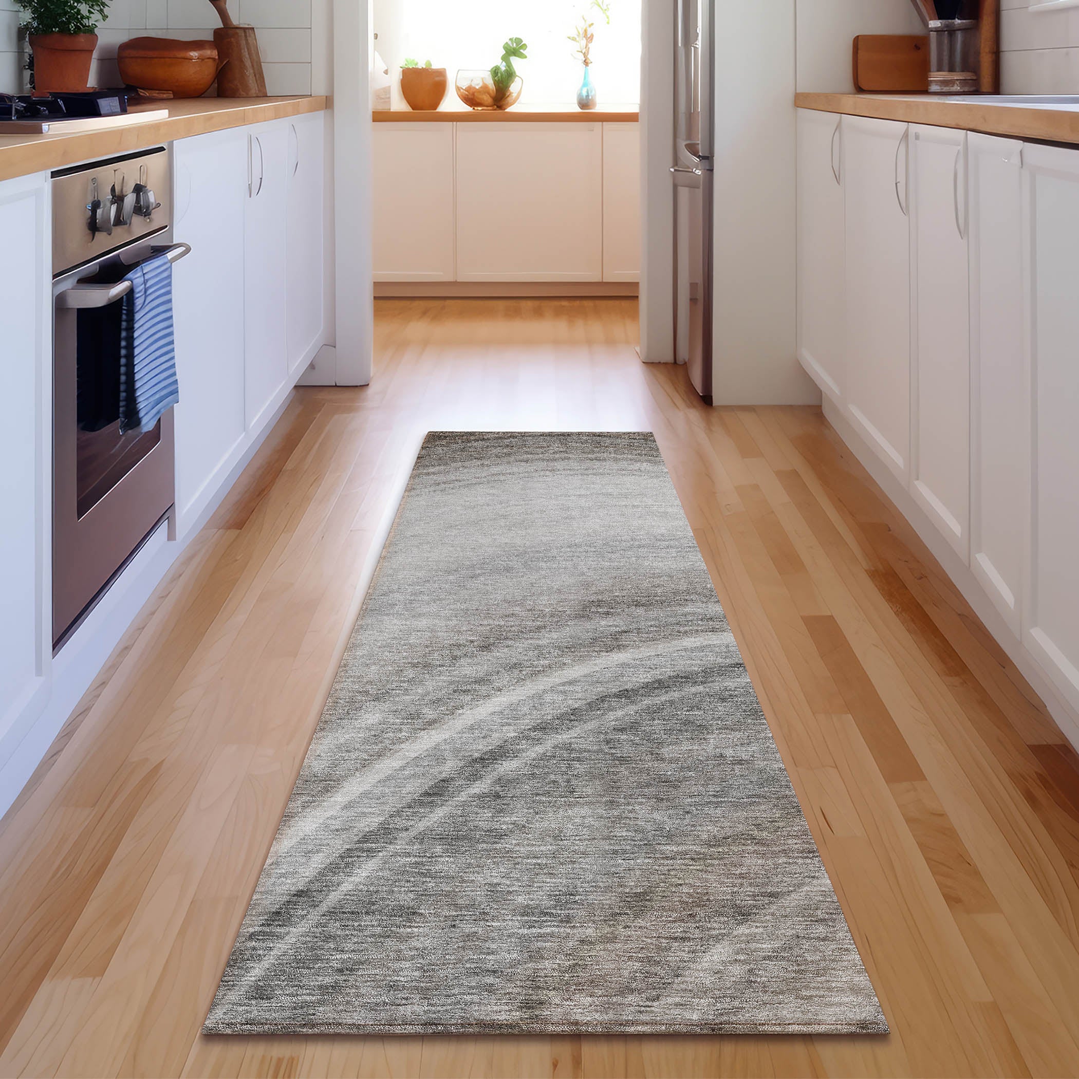 Mdina Machine Washable Transitional Gray Rug 2'3" x 7'6" #shape_Runner
