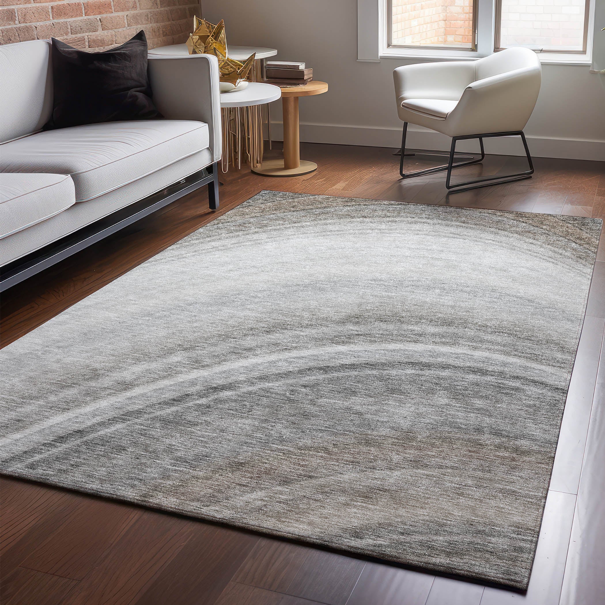 Mdina Machine Washable Transitional Gray Rug 2'6" x 3'10" #shape_Rectangle