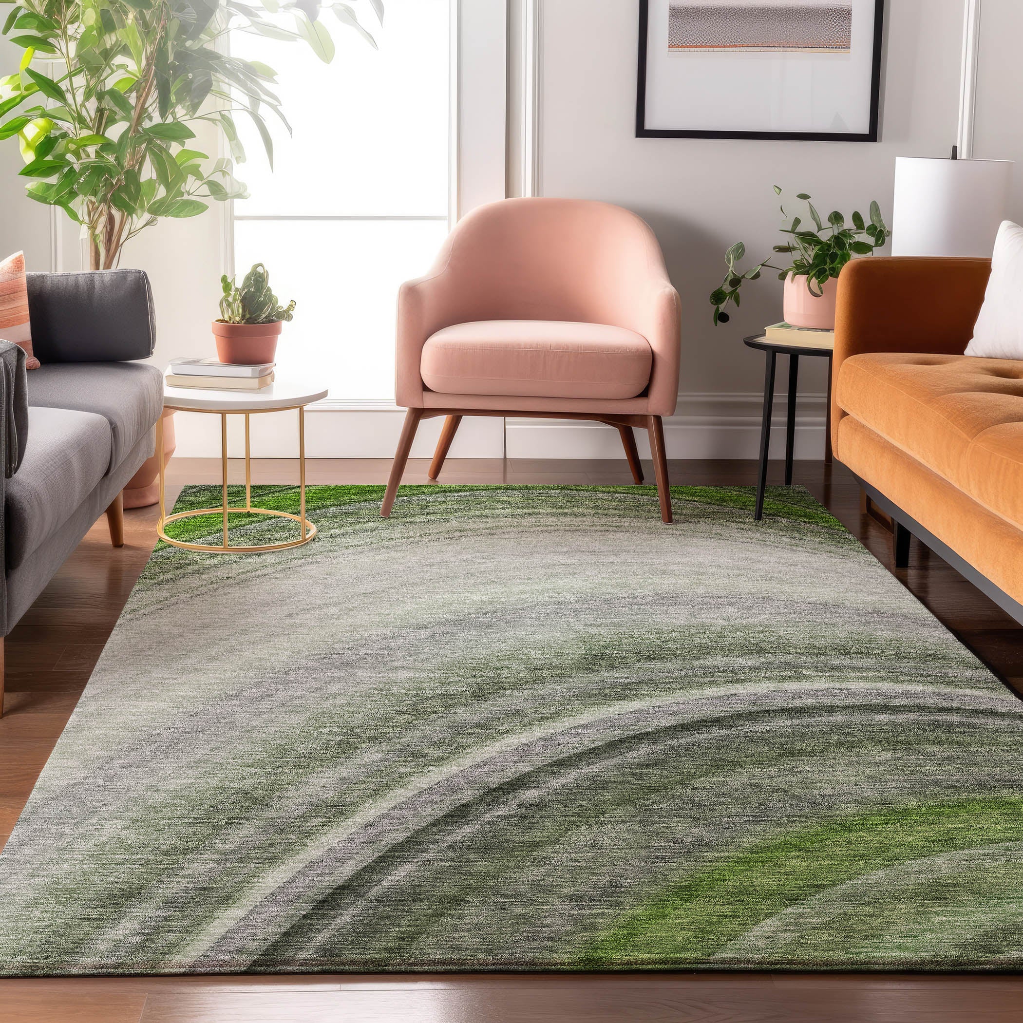 Mdina Machine Washable Transitional Green Rug 2'6" x 3'10" #shape_Rectangle