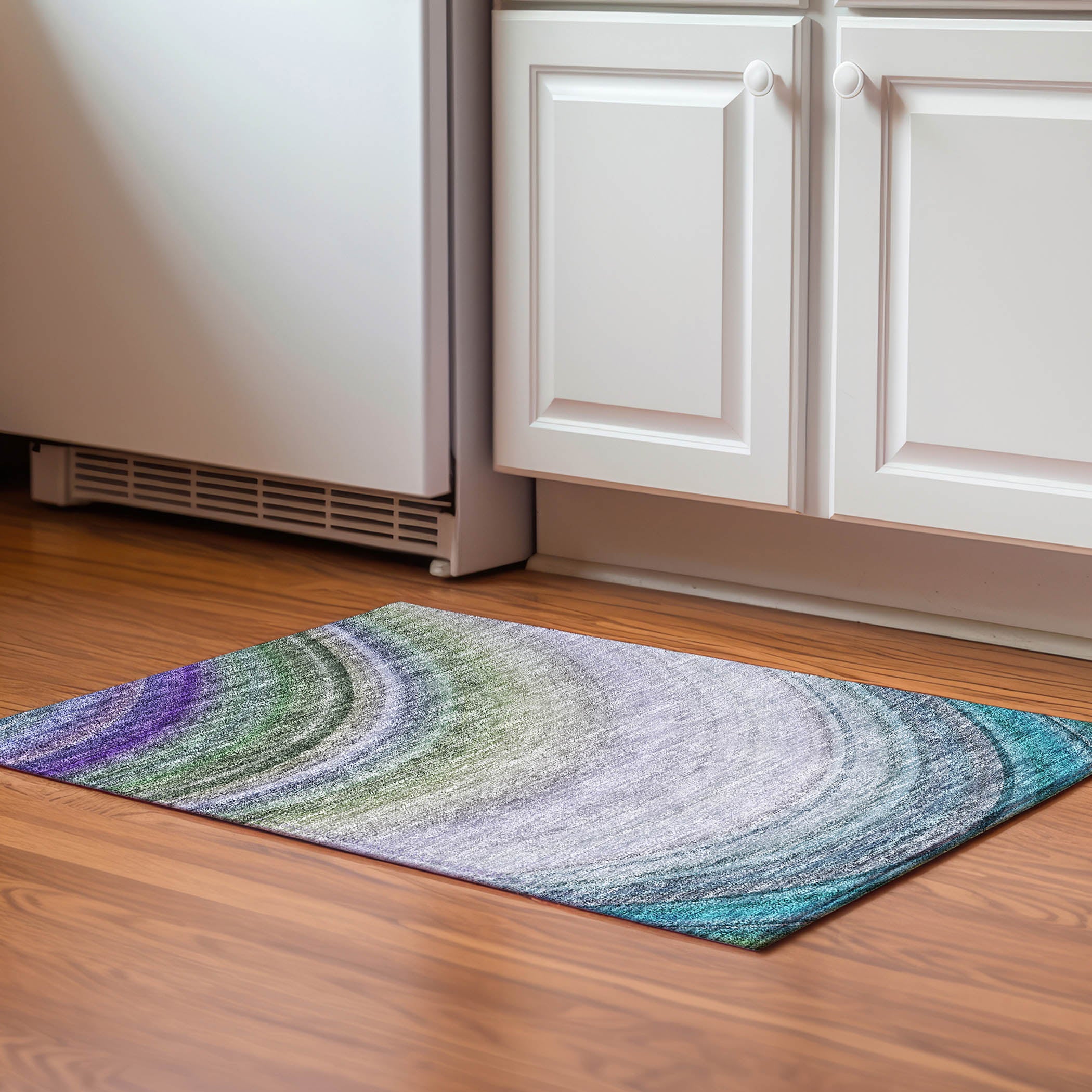 Mdina Machine Washable Transitional Teal Rug 1'8" x 2'6" #shape_Rectangle