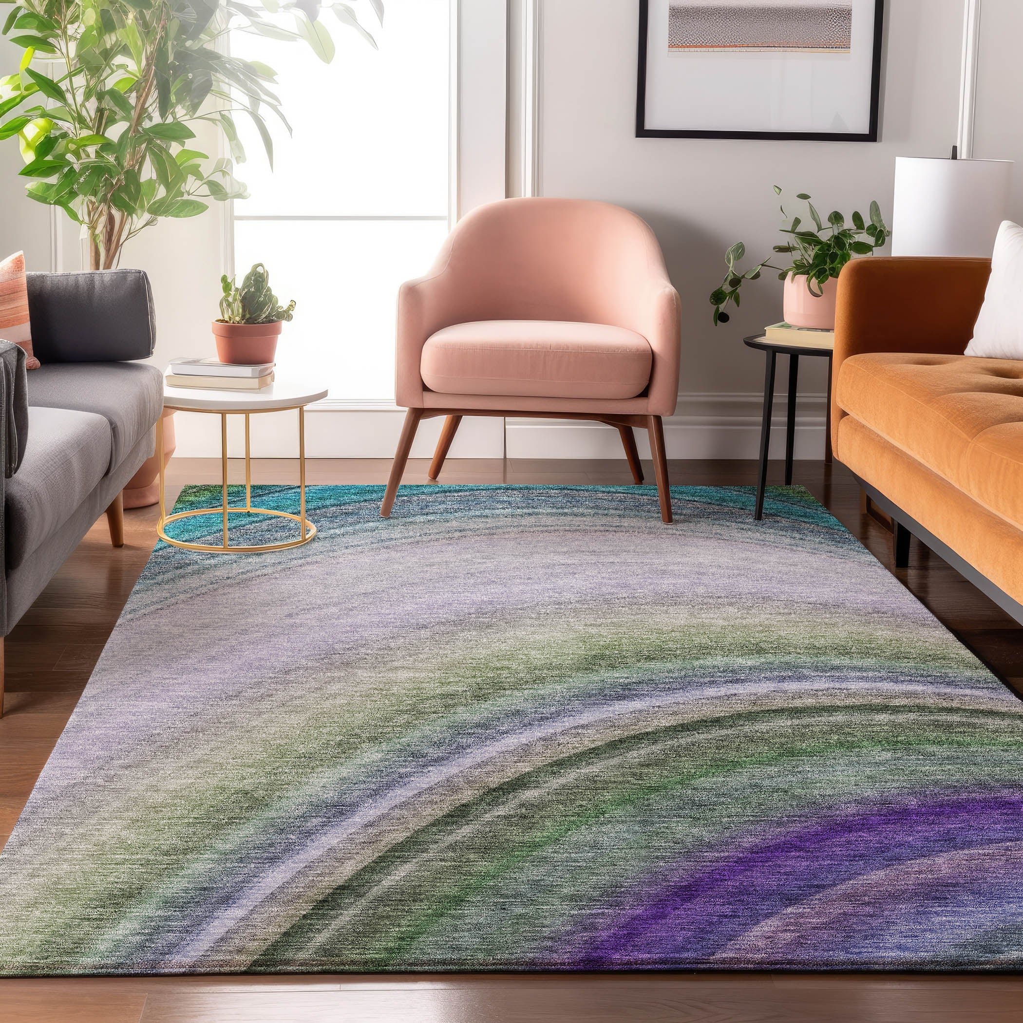 Mdina Machine Washable Transitional Teal Rug 2'6" x 3'10" #shape_Rectangle