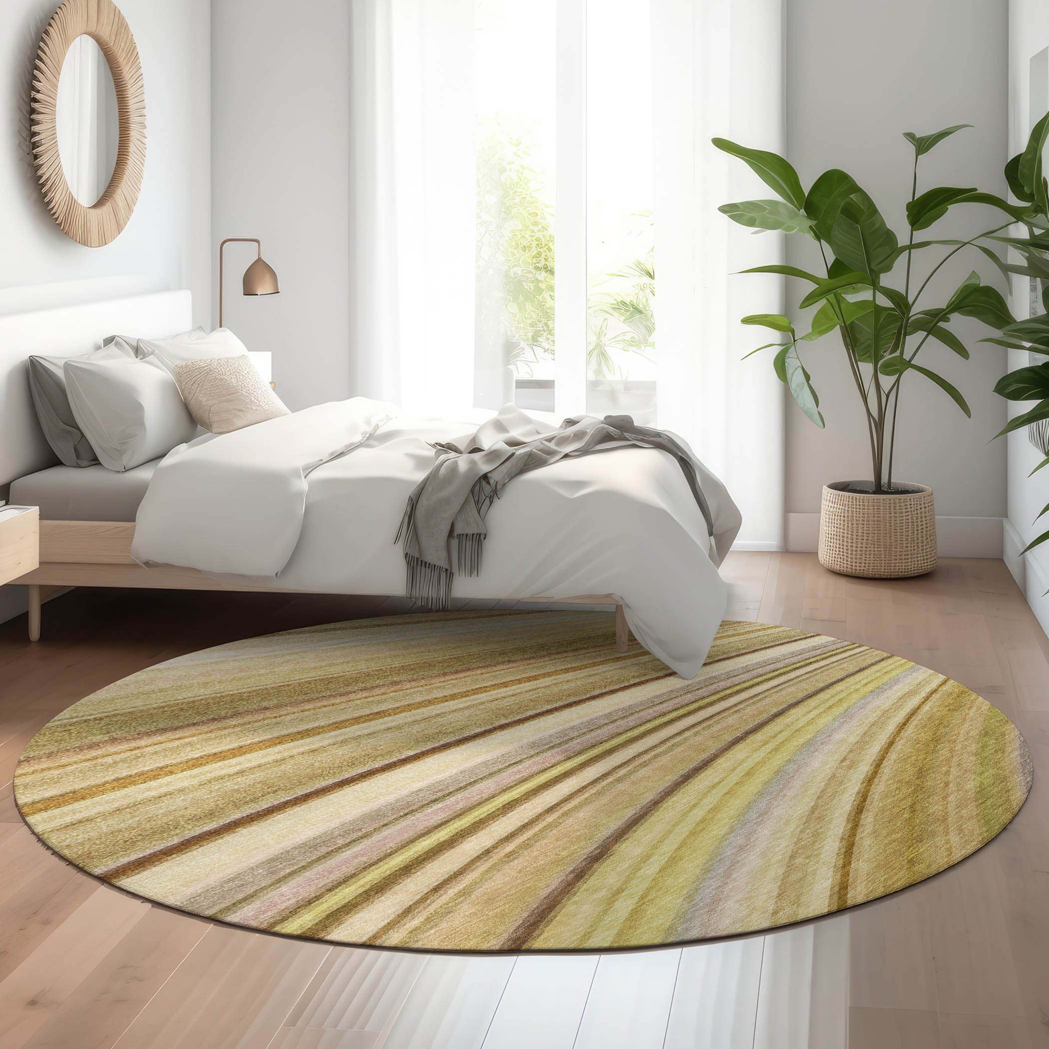 Lucerne Machine Washable Transitional Beige Brown Rug 8' x 8' #shape_Round