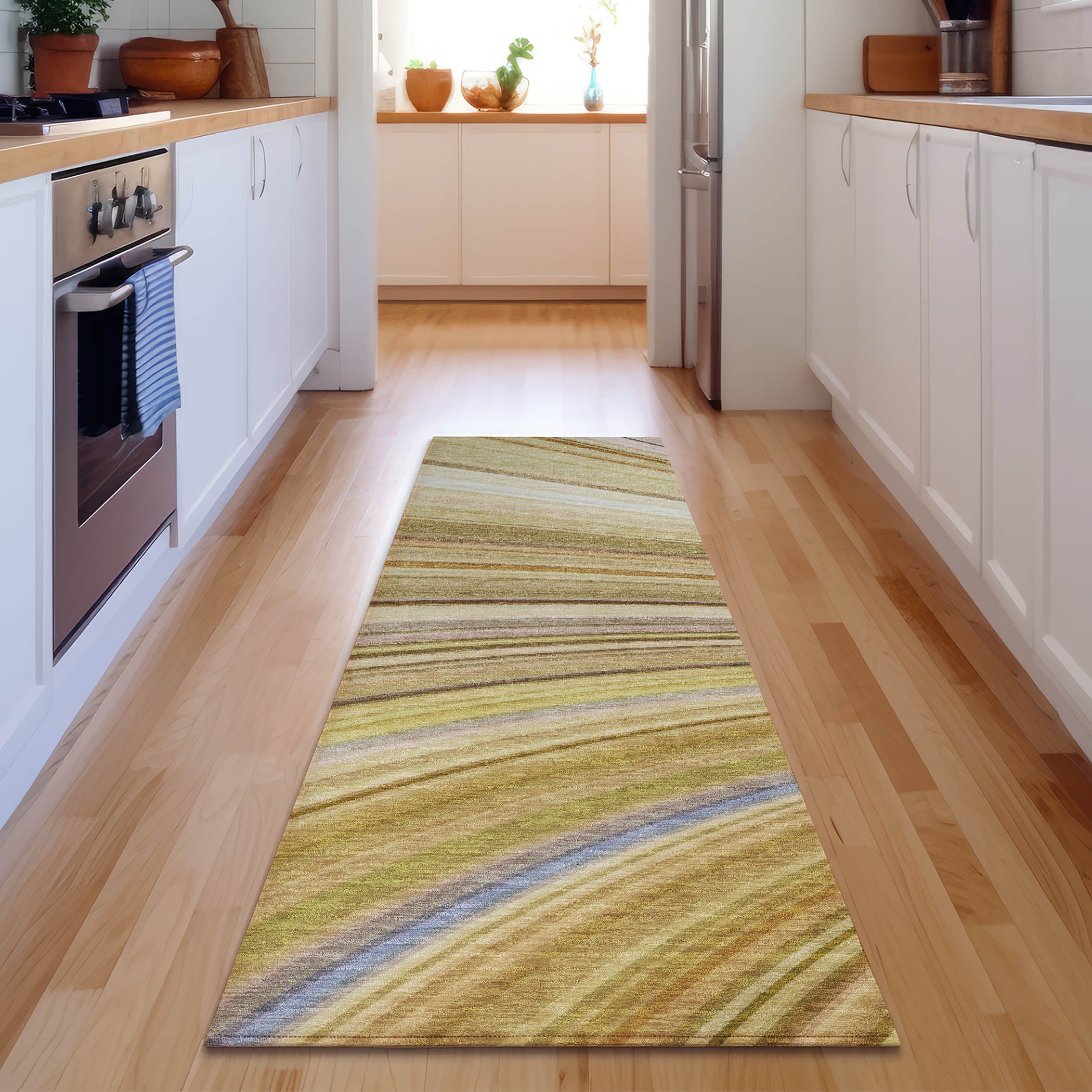 Lucerne Machine Washable Transitional Beige Brown Rug 2'3" x 7'6" #shape_Runner