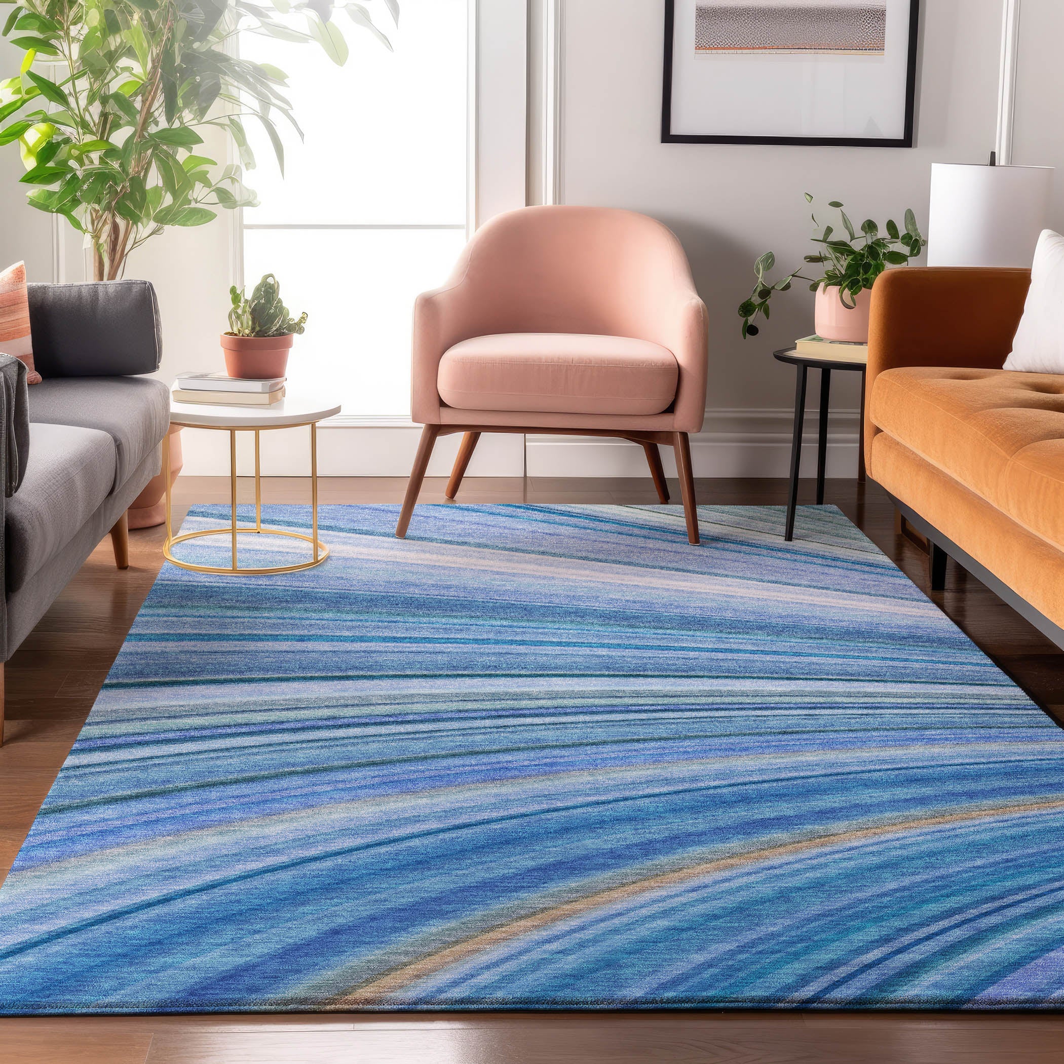 Lucerne Machine Washable Transitional Blue Rug 2'6" x 3'10" #shape_Rectangle