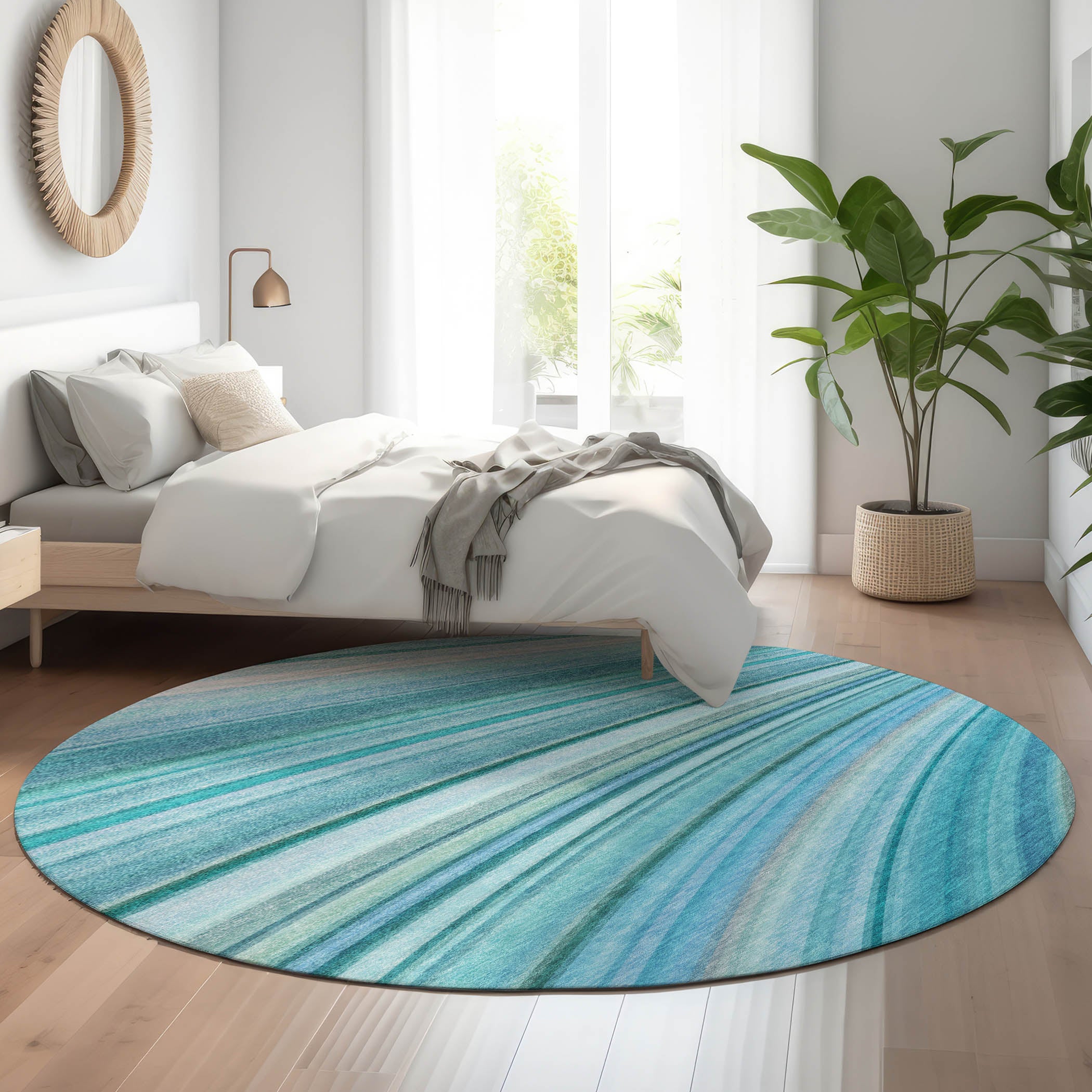 Lucerne Machine Washable Transitional Teal Rug 8' x 8' #shape_Round
