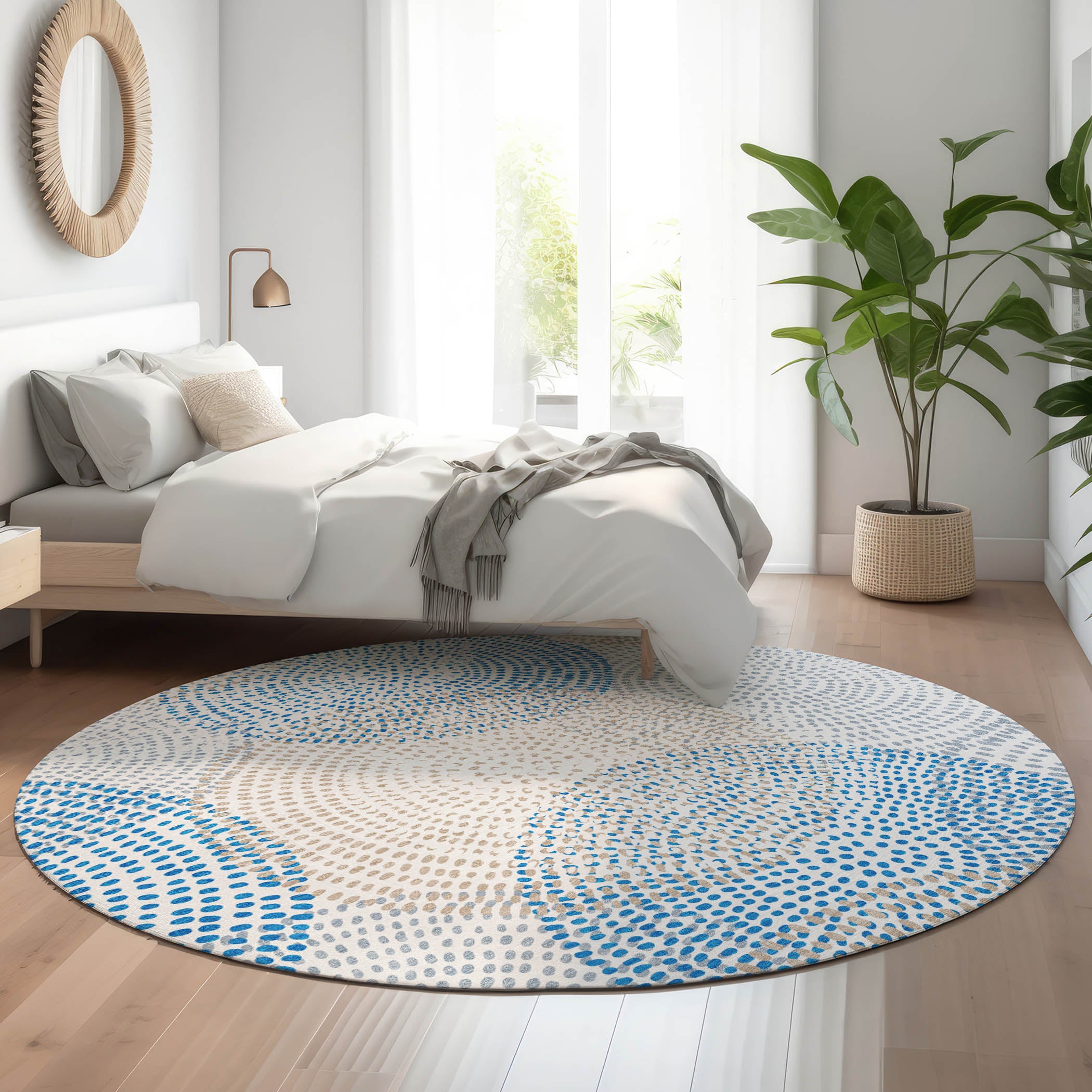 Salzburg Machine Washable Transitional Ivory Rug 8' x 8' #shape_Round
