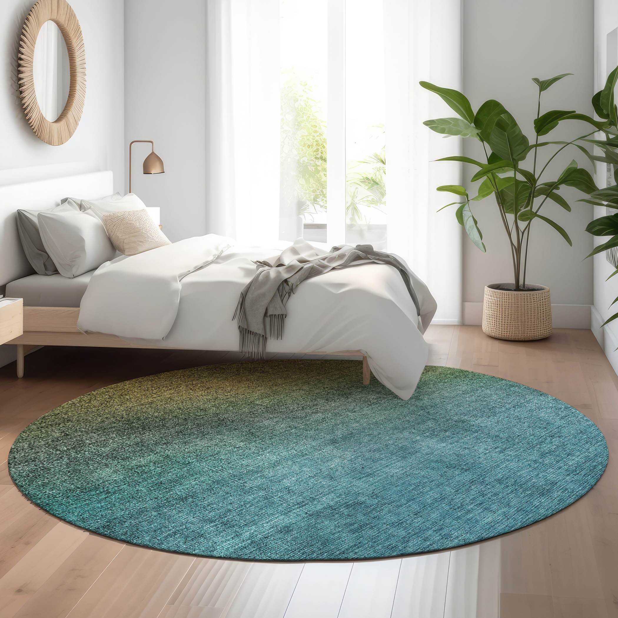 Split Machine Washable Transitional Brown Rug 8' x 8' #shape_Round