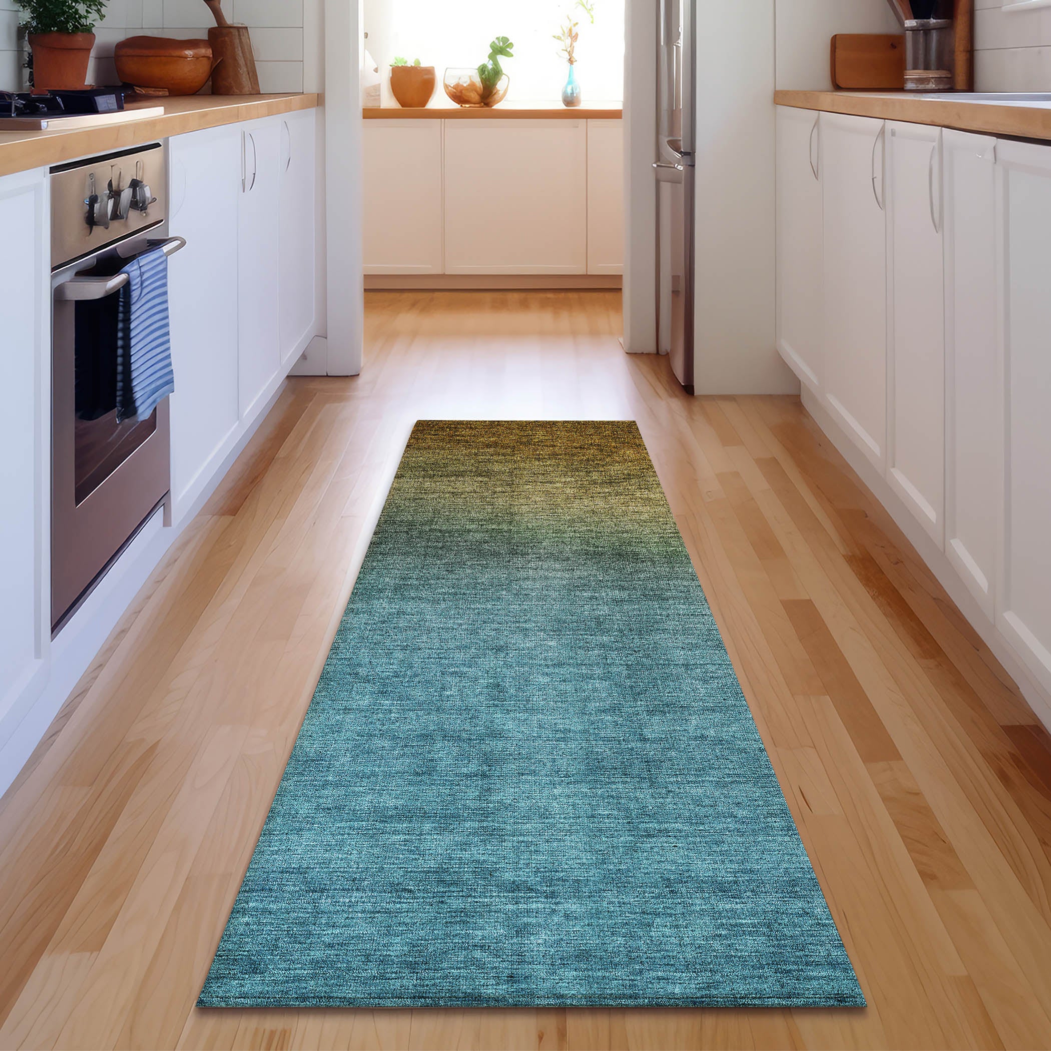 Split Machine Washable Transitional Brown Rug 2'3" x 7'6" #shape_Runner