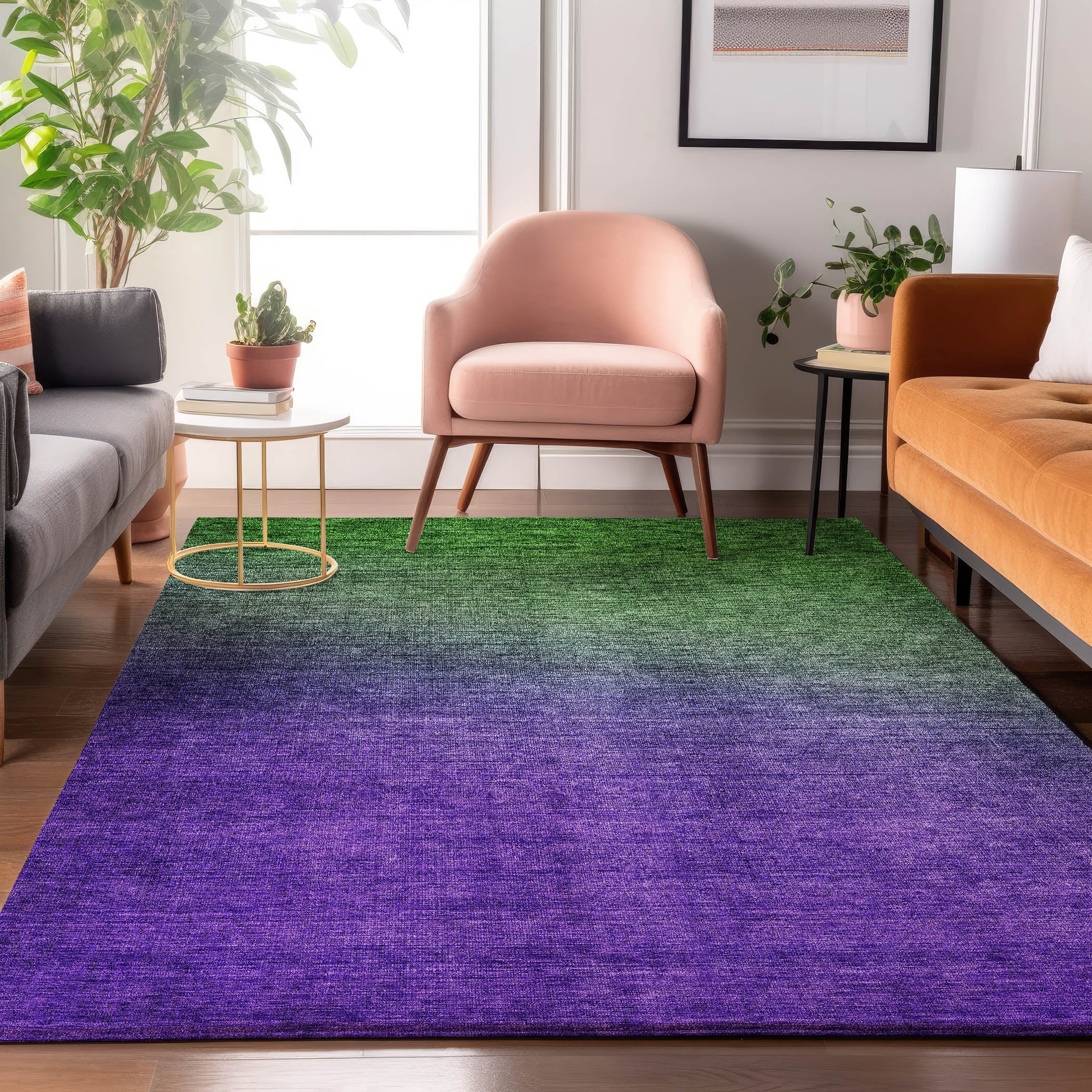 Split Machine Washable Transitional Green Rug 2'6" x 3'10" #shape_Rectangle