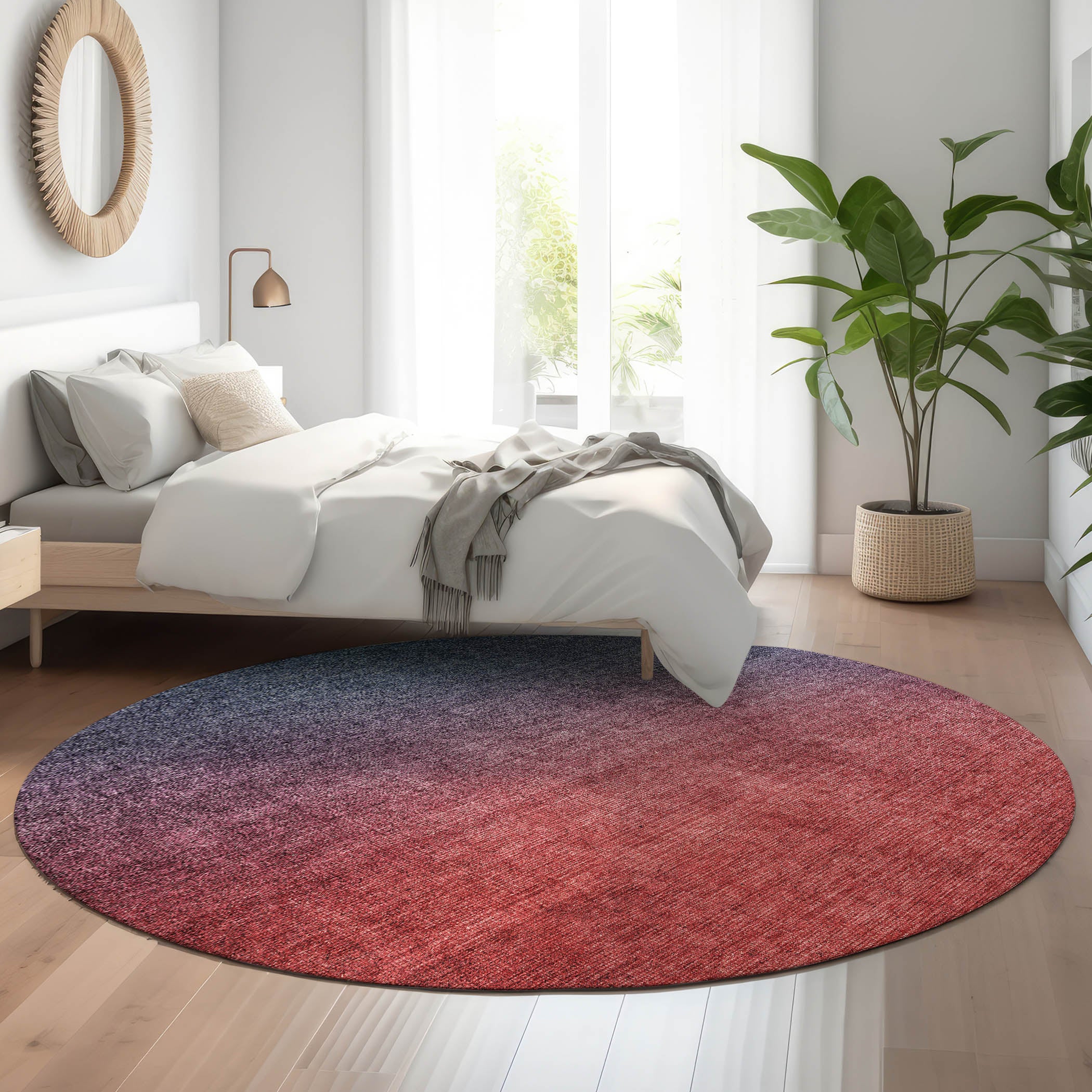 Split Machine Washable Transitional Navy Blue Rug 8' x 8' #shape_Round