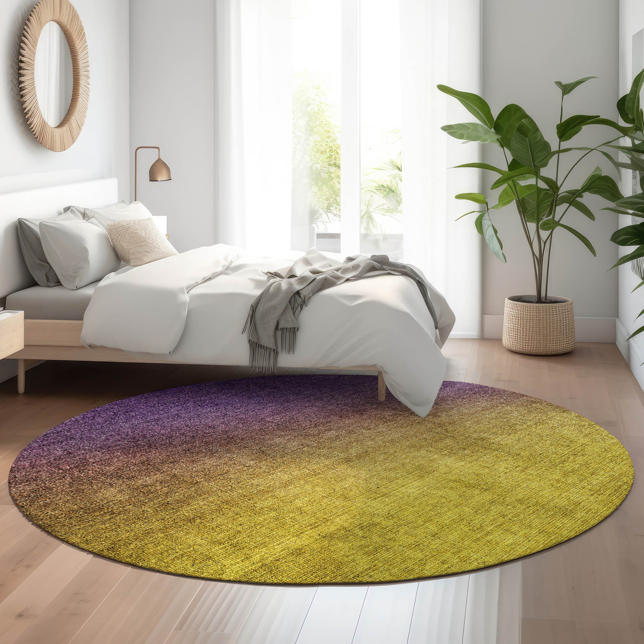 Split Machine Washable Transitional Purple Rug 8' x 8' #shape_Round