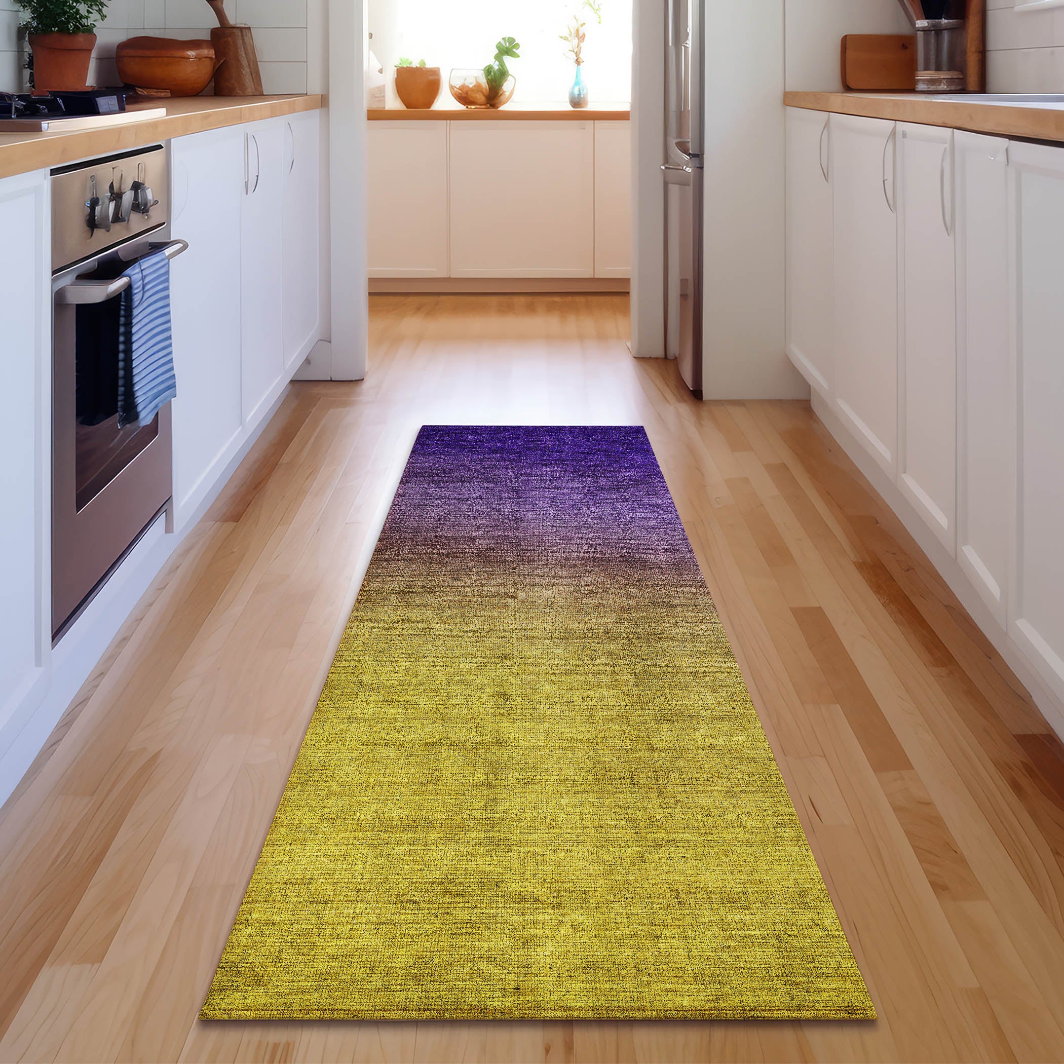Split Machine Washable Transitional Purple Rug 2'3" x 7'6" #shape_Runner