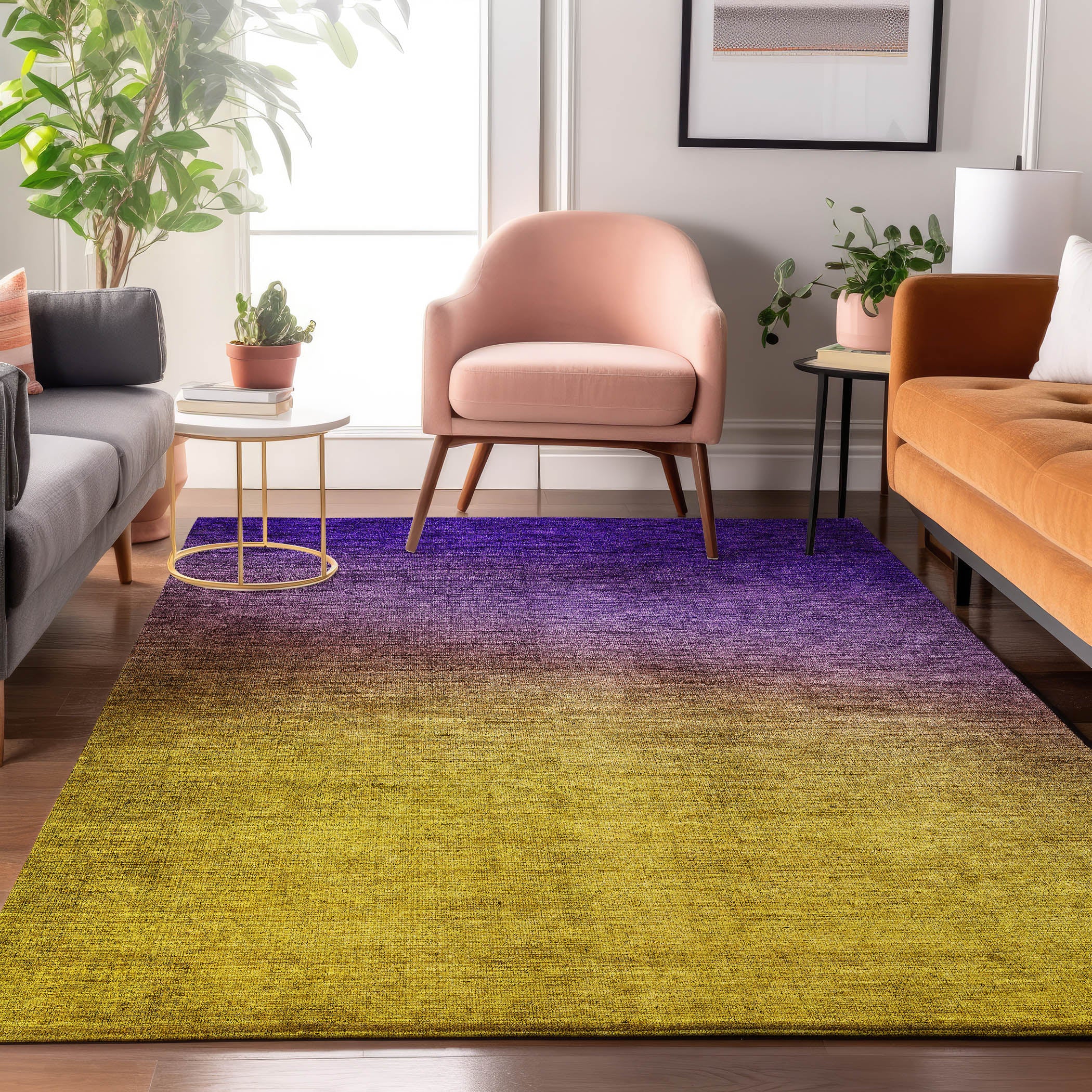 Split Machine Washable Transitional Purple Rug 2'6" x 3'10" #shape_Rectangle