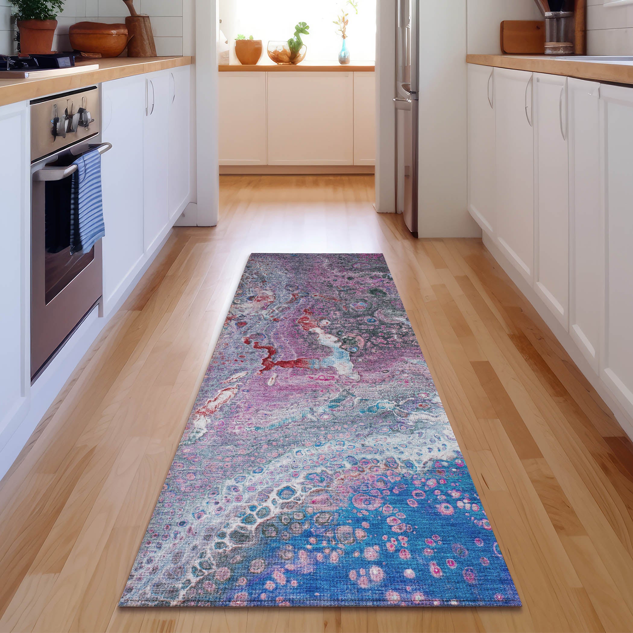 Istanbul Machine Washable Contemporary Blue Rug 2'3" x 7'6" #shape_Runner