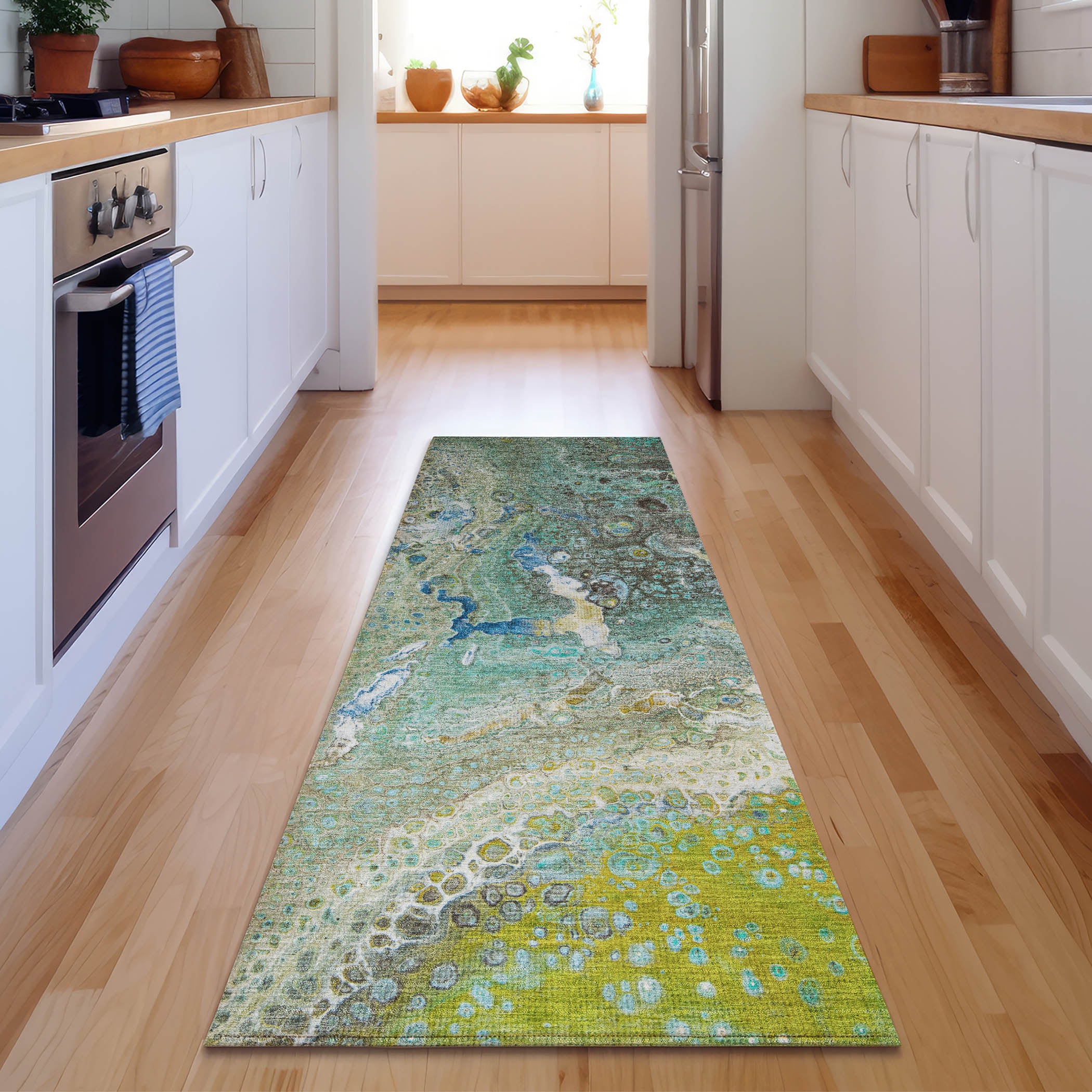 Istanbul Machine Washable Contemporary Teal Rug 2'3" x 7'6" #shape_Runner