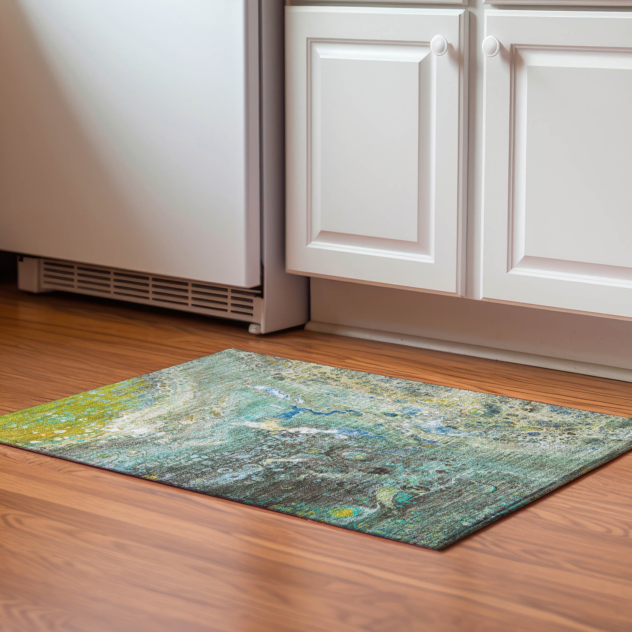 Istanbul Machine Washable Contemporary Teal Rug 1'8" x 2'6" #shape_Rectangle