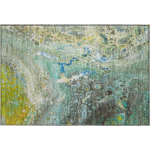 Istanbul Machine Washable Contemporary Teal Rug 1'8" x 2'6"