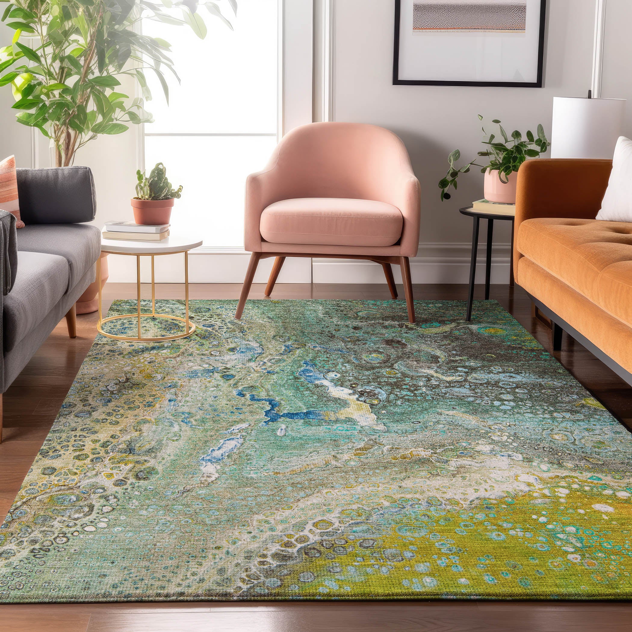Istanbul Machine Washable Contemporary Teal Rug 2'6" x 3'10" #shape_Rectangle