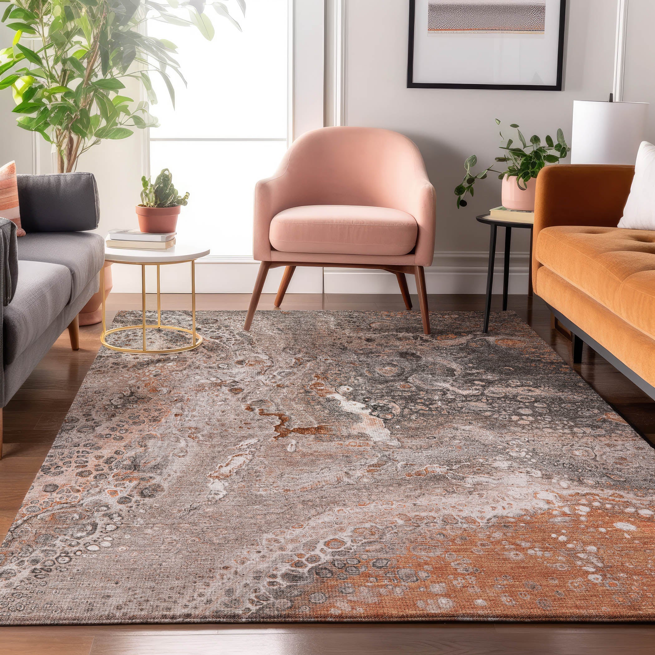 Istanbul Machine Washable Contemporary Terracotta Orange Rug 2'6" x 3'10" #shape_Rectangle