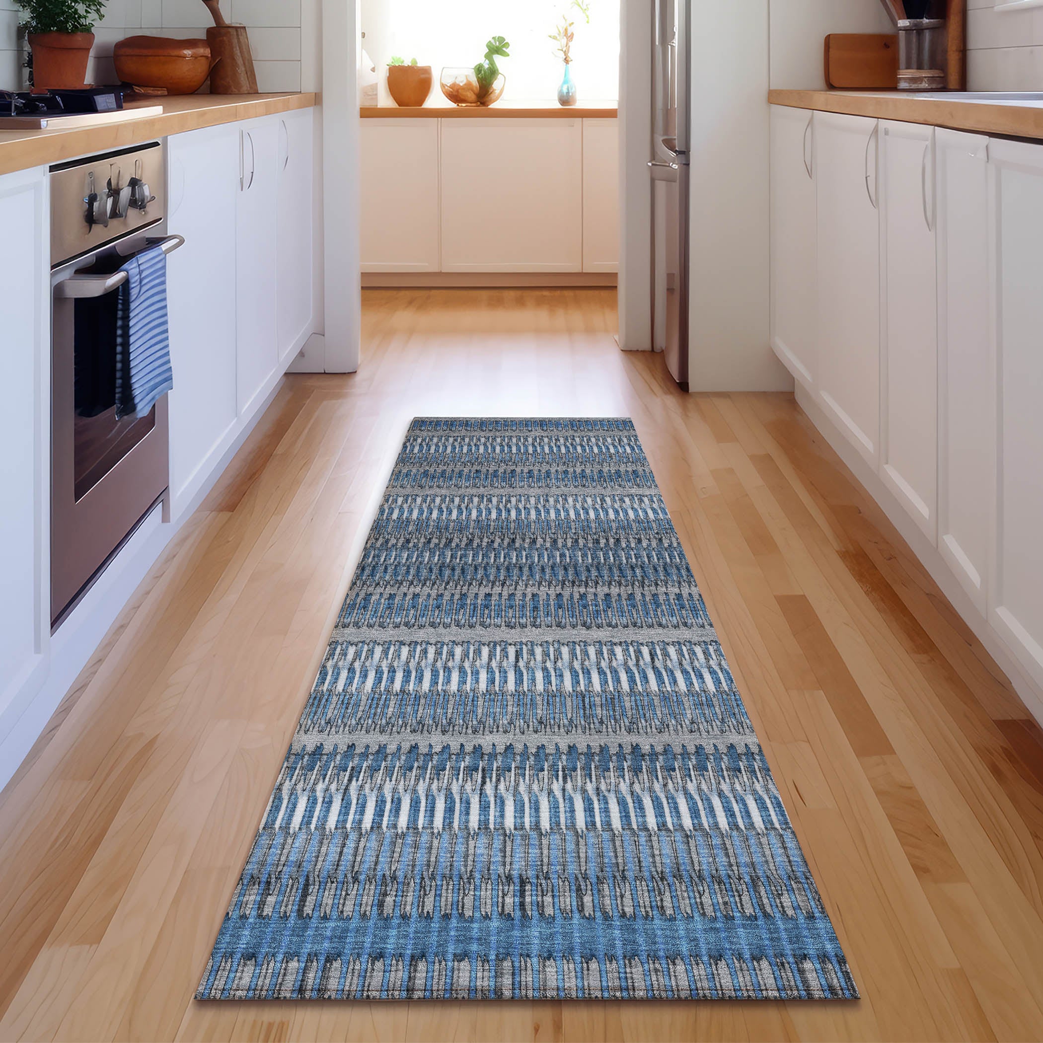 Lucerne Machine Washable Transitional Blue Rug 2'3" x 7'6" #shape_Runner
