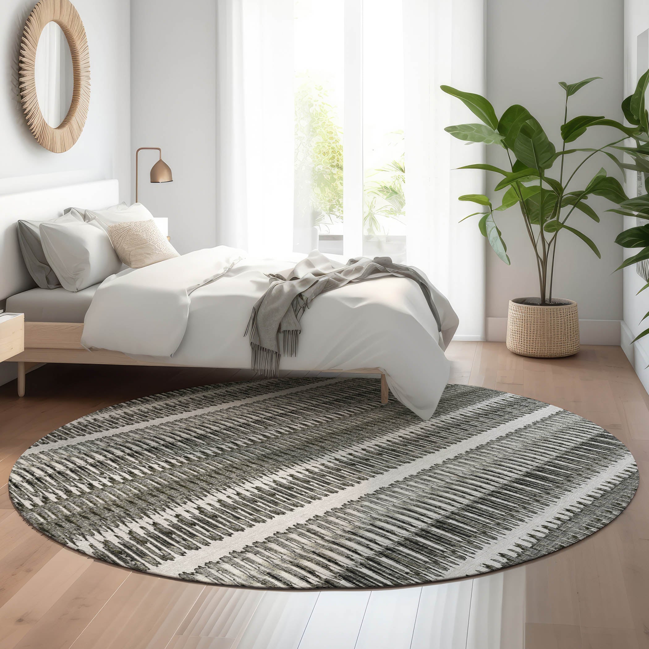 Lucerne Machine Washable Transitional Gray Rug 8' x 8' #shape_Round