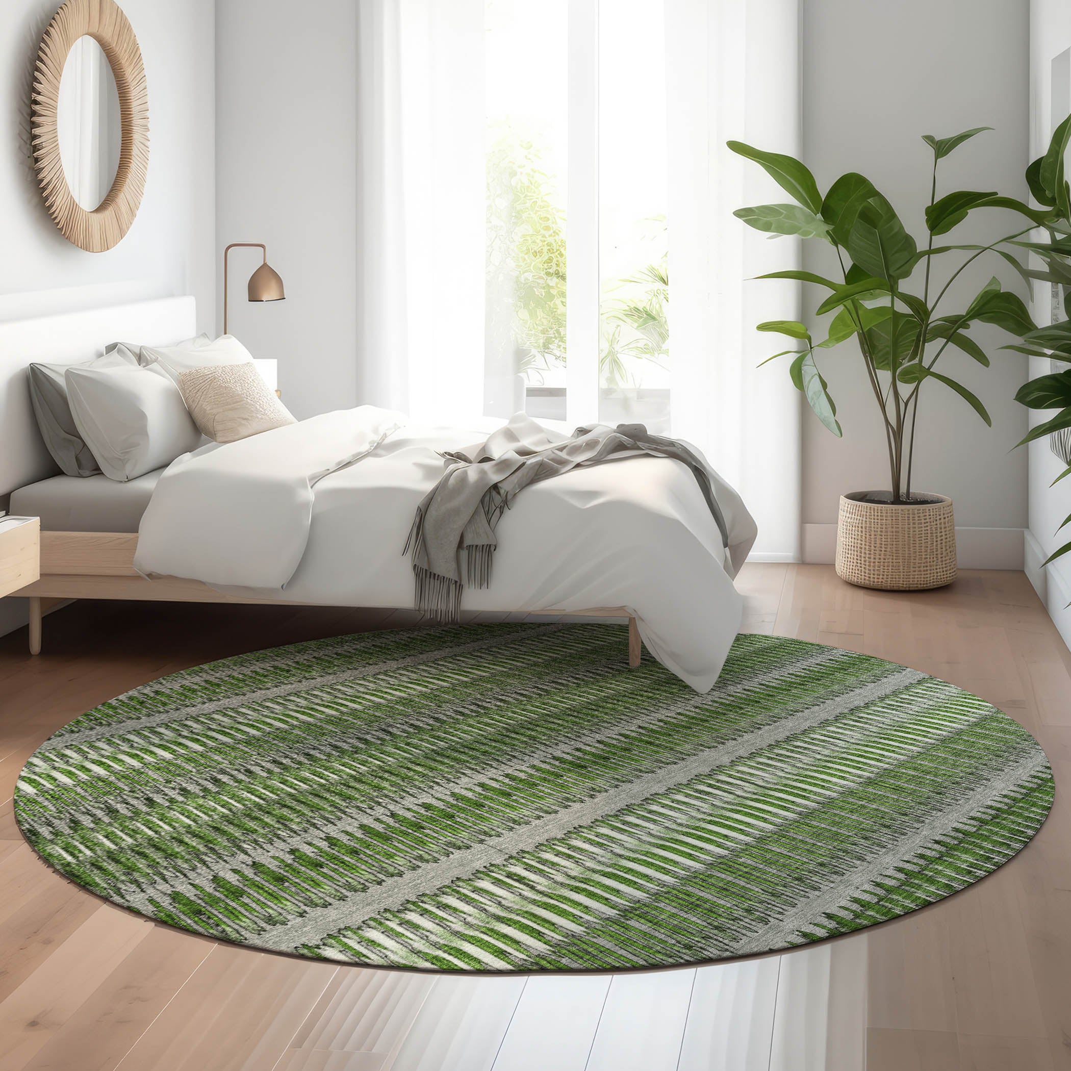 Lucerne Machine Washable Transitional Green Rug 8' x 8' #shape_Round