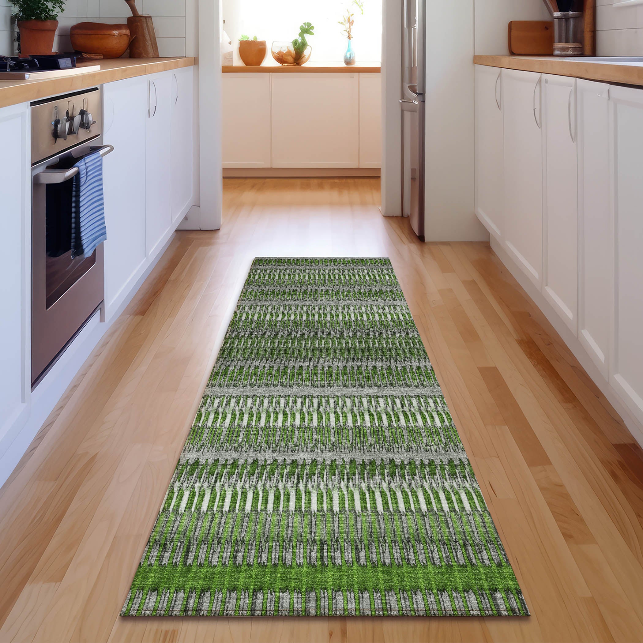 Lucerne Machine Washable Transitional Green Rug 2'3" x 7'6" #shape_Runner