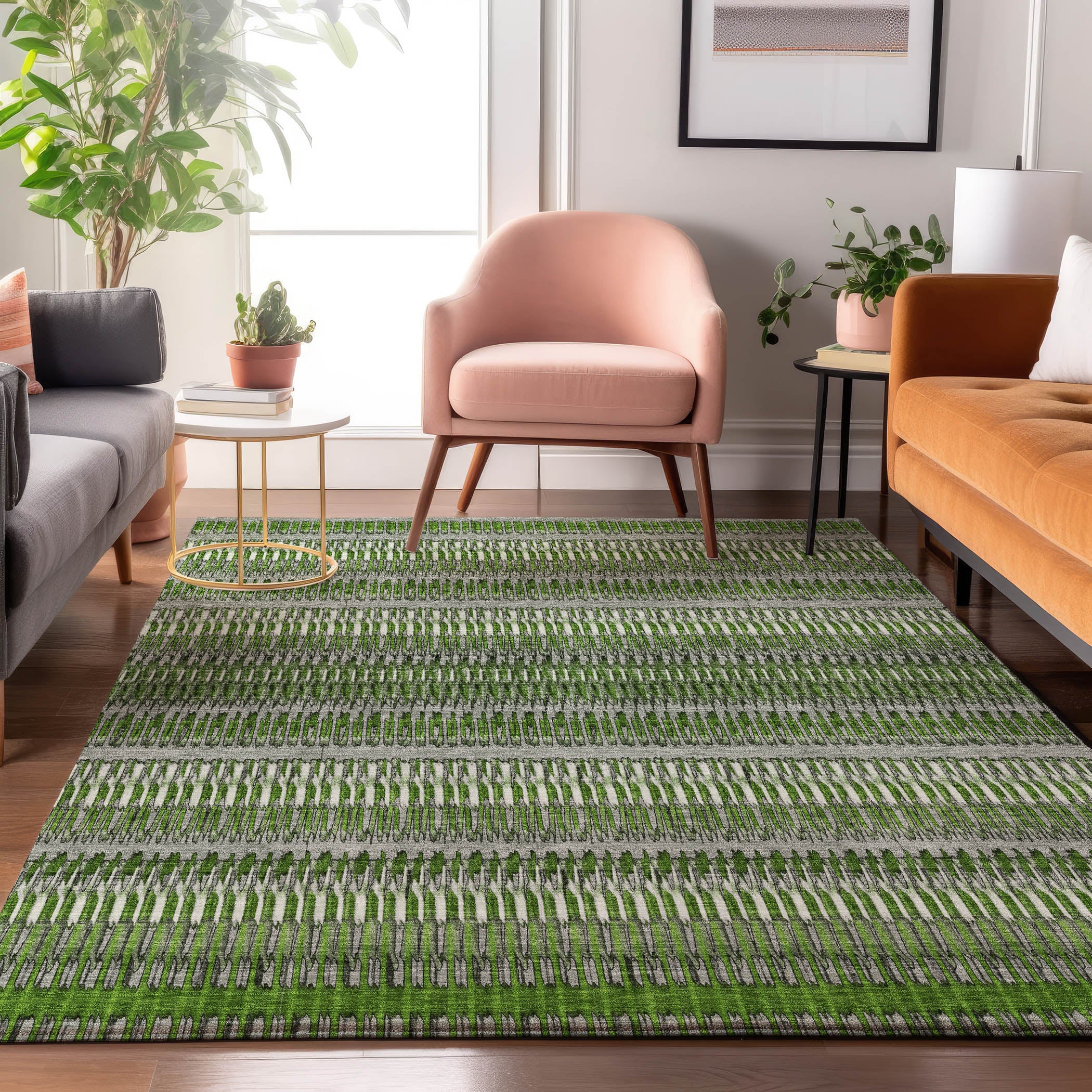 Lucerne Machine Washable Transitional Green Rug 2'6" x 3'10" #shape_Rectangle