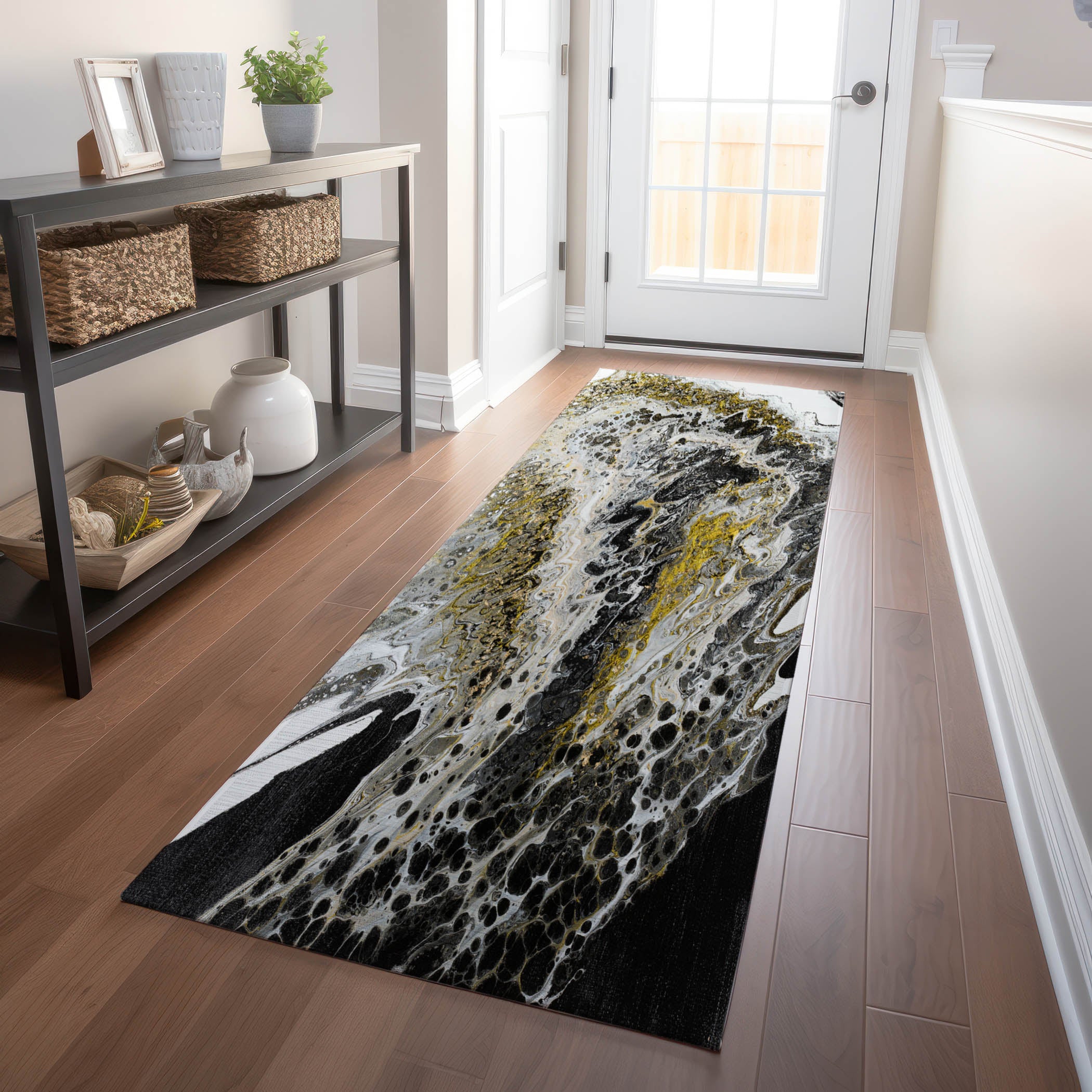Reykjavik Machine Washable Contemporary Midnight Black Rug 2'3" x 7'6" #shape_Runner