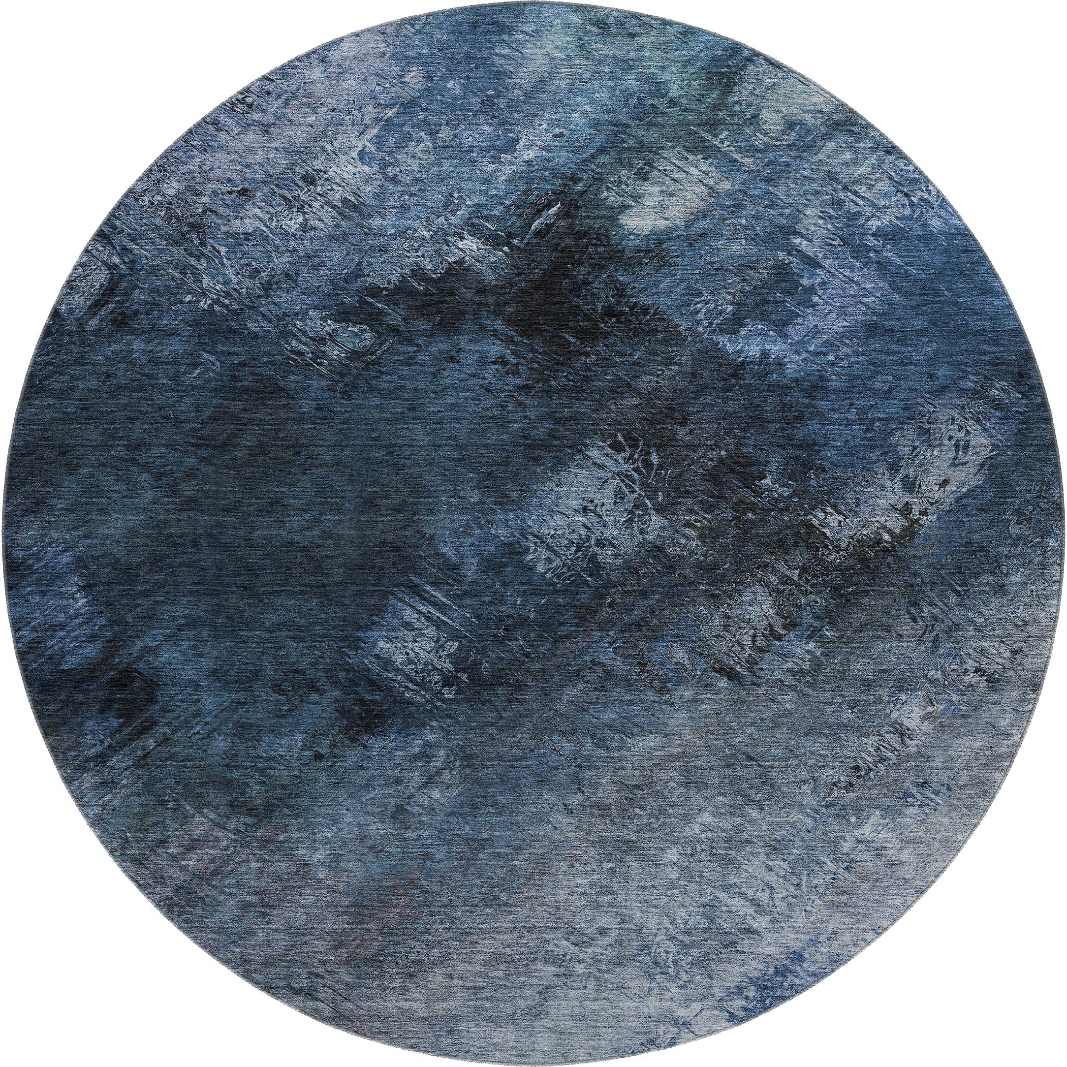 Kyoto Machine Washable Transitional Blue Rug 8' x 8' #shape_Round
