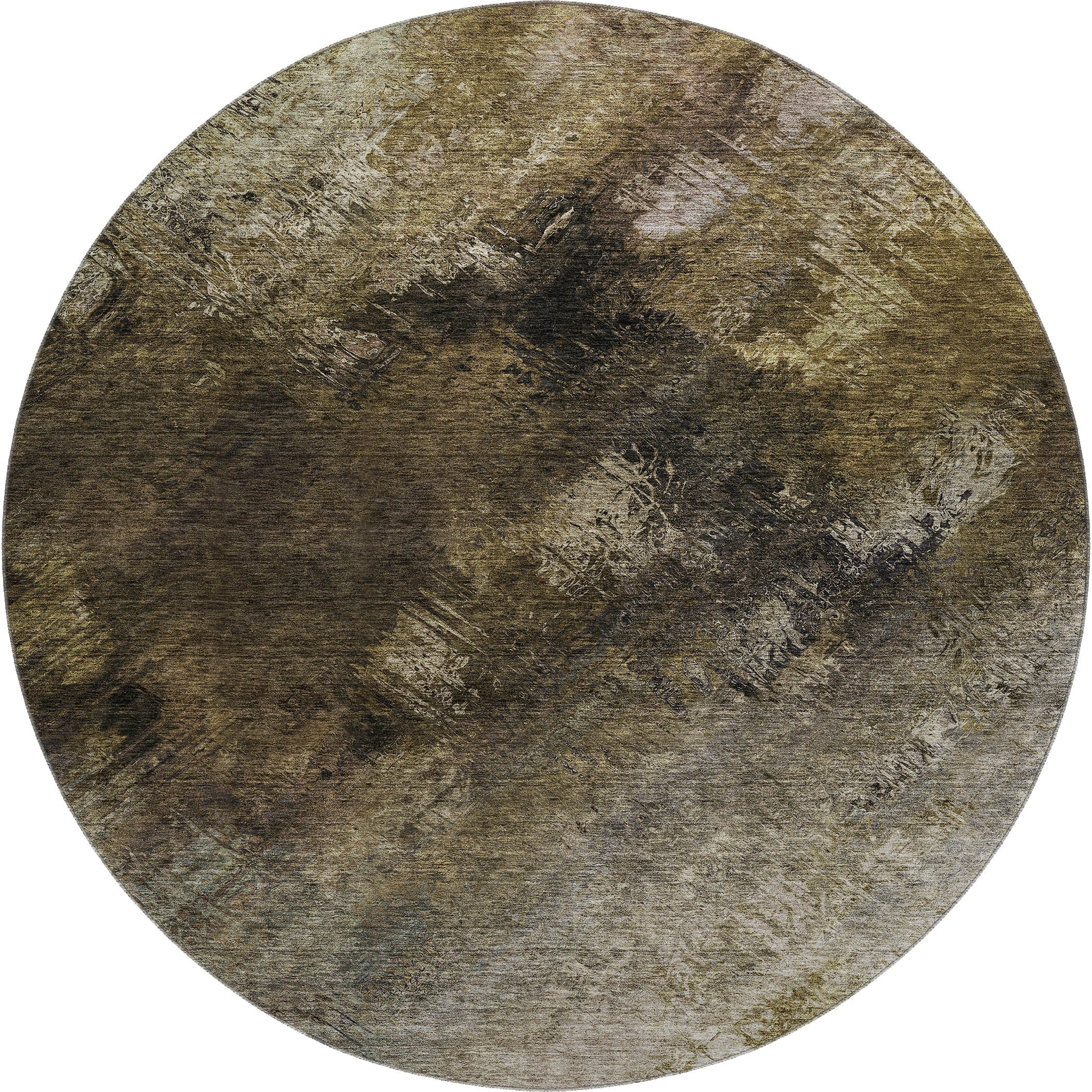 Kyoto Machine Washable Transitional Chocolate Brown Rug 8' x 8' #shape_Round