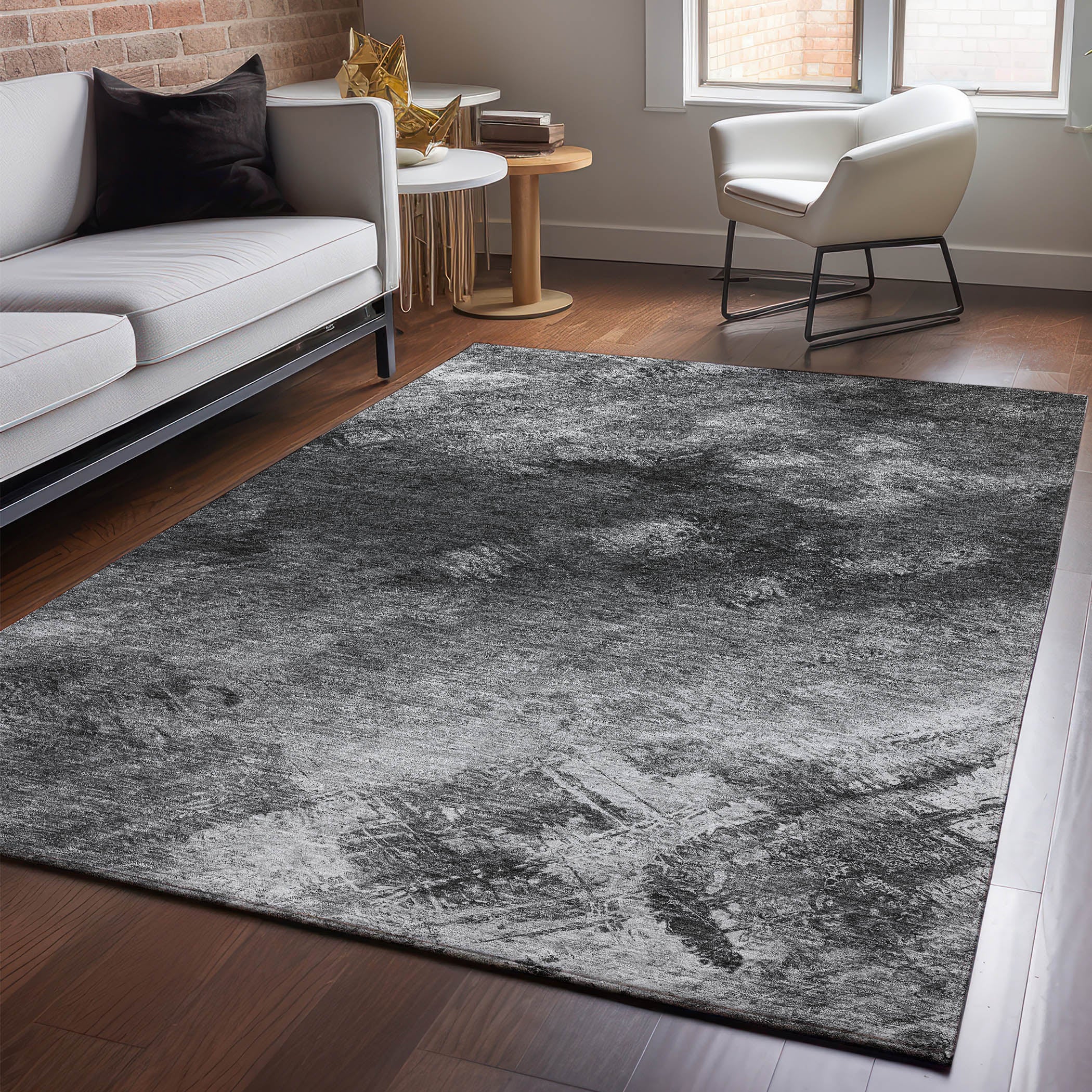 Kyoto Machine Washable Transitional Gray Rug 2'6" x 3'10" #shape_Rectangle