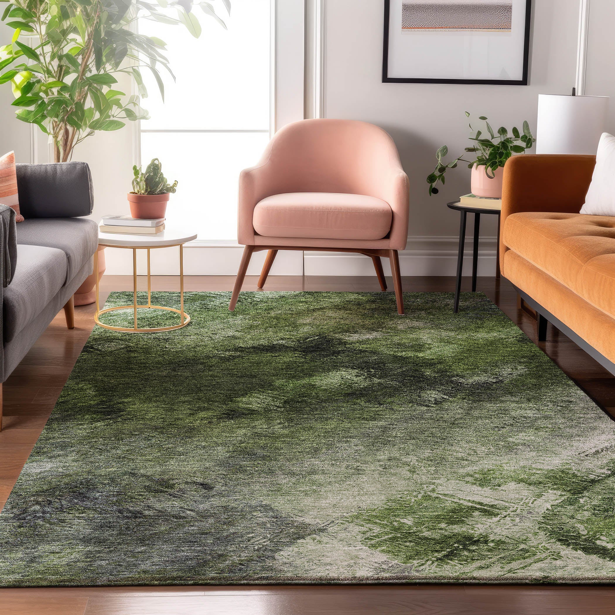 Kyoto Machine Washable Transitional Green Rug 2'6" x 3'10" #shape_Rectangle