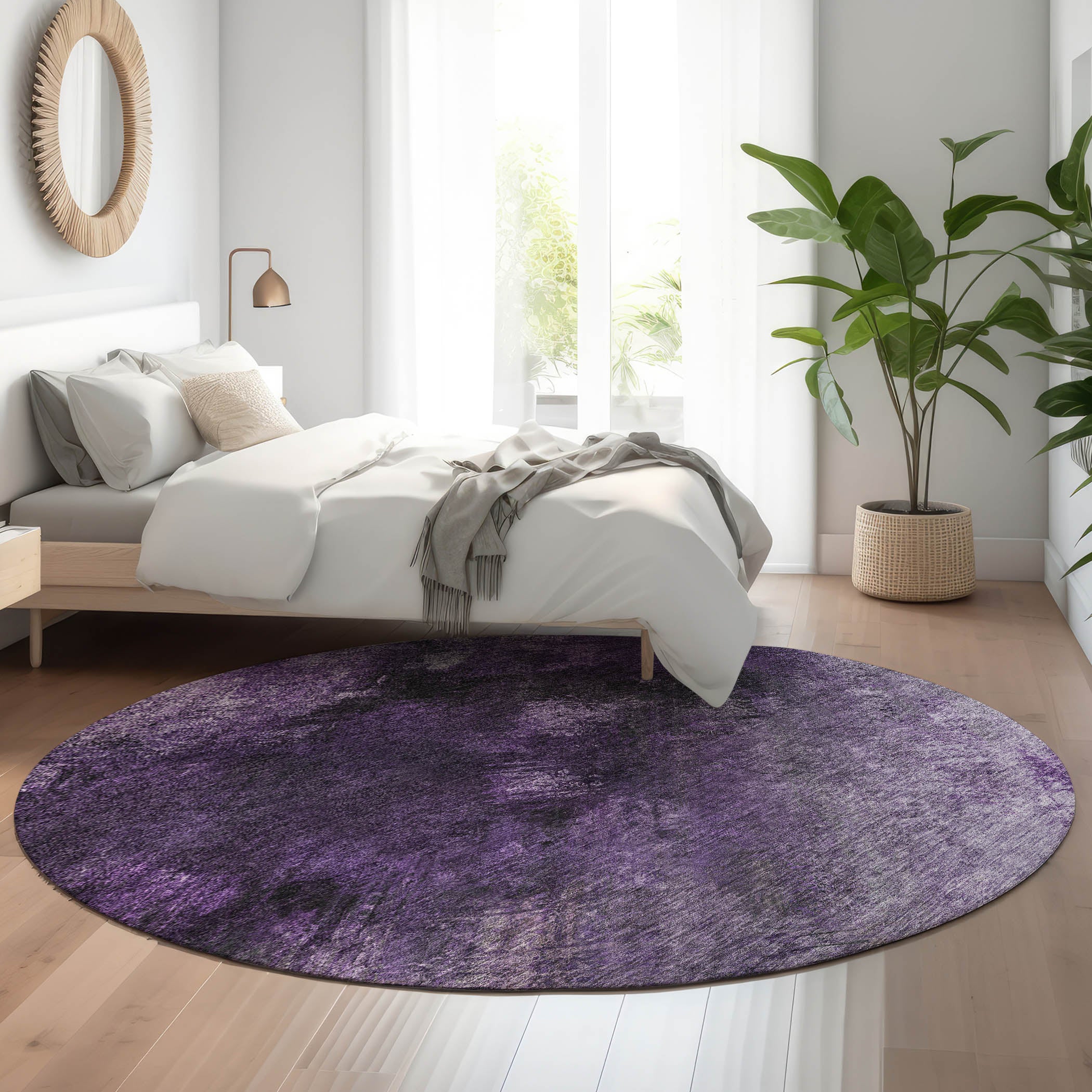 Kyoto Machine Washable Transitional Purple Rug 8' x 8' #shape_Round