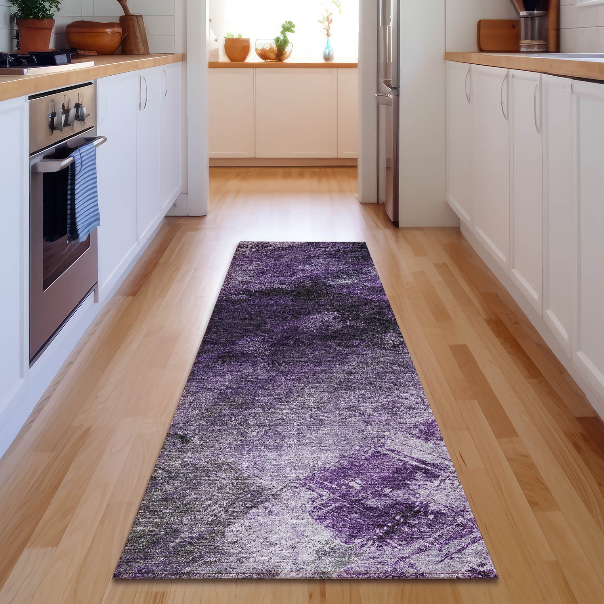 Kyoto Machine Washable Transitional Purple Rug 2'3" x 7'6" #shape_Runner