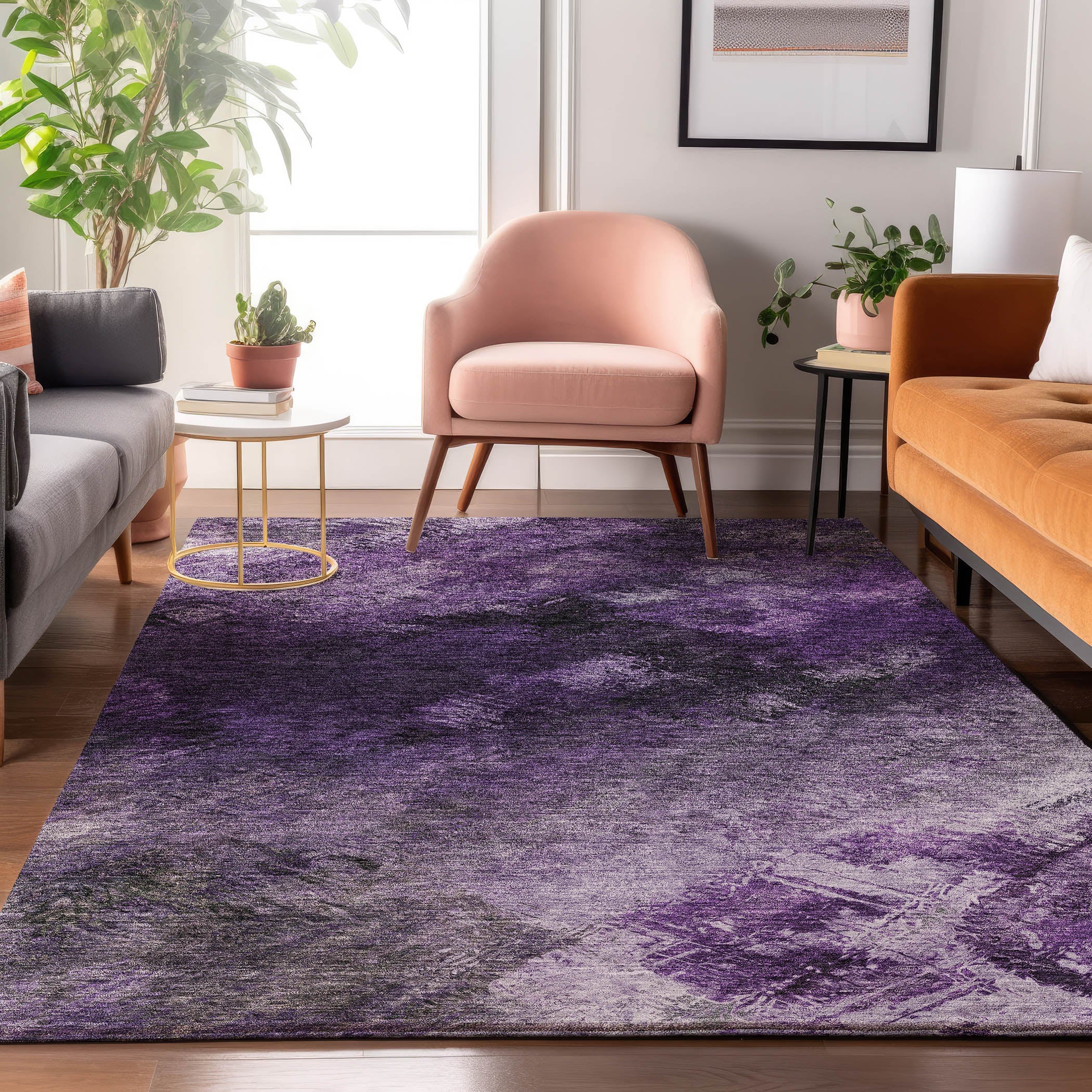 Kyoto Machine Washable Transitional Purple Rug 2'6" x 3'10" #shape_Rectangle